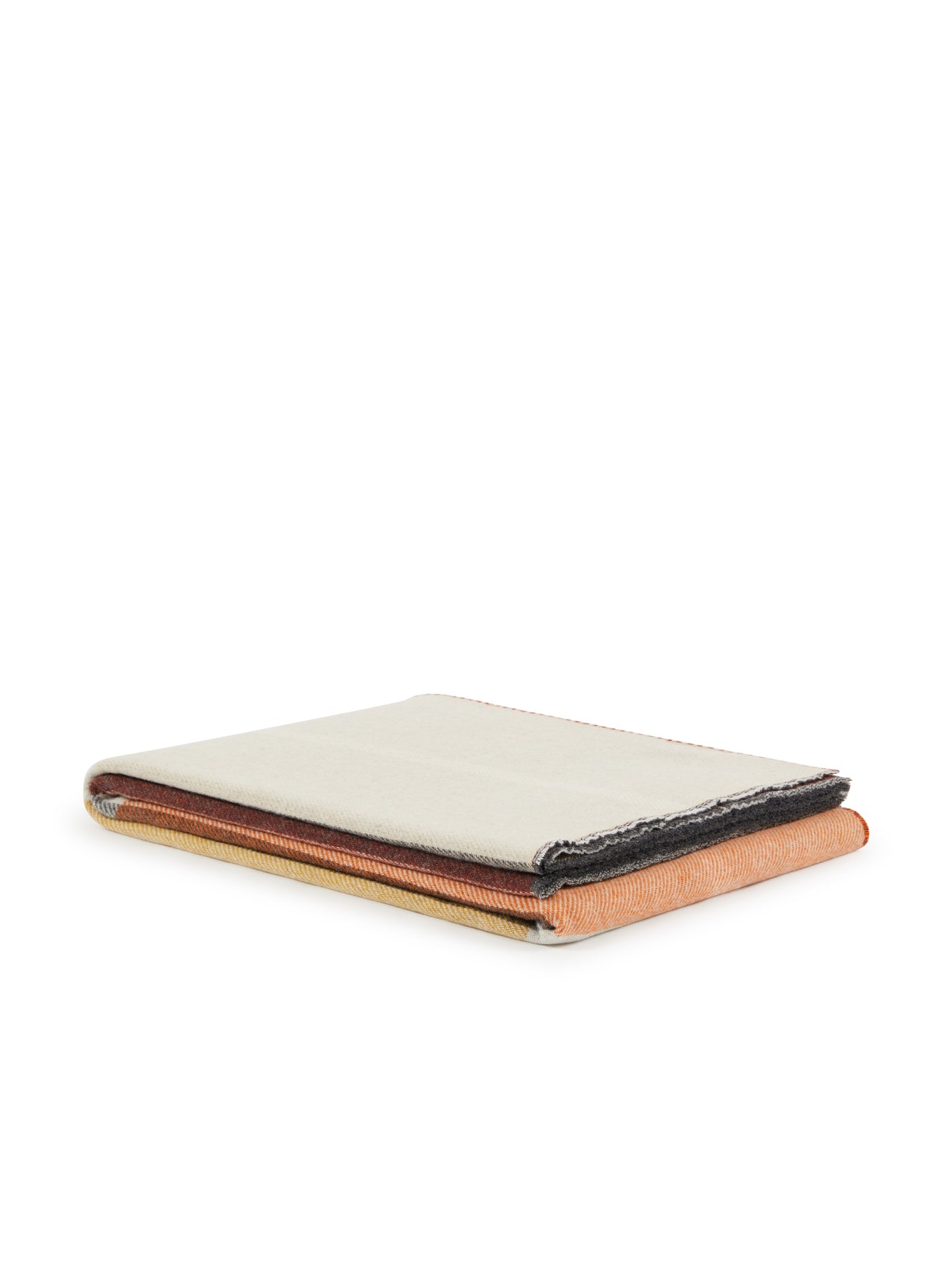 Lanerossi Ascot throw folded flat, showing ivory face and multicolor striped edge detail.