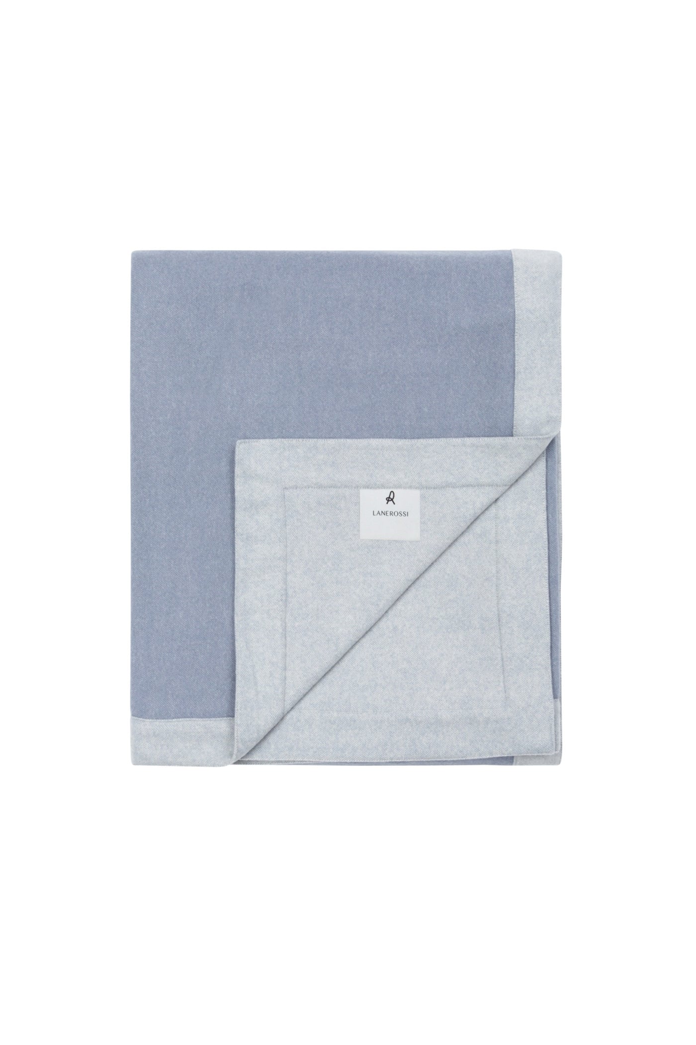 Lanerossi Afrodite blanket in slate blue, folded flat with corner turned to reveal pale grey reverse.