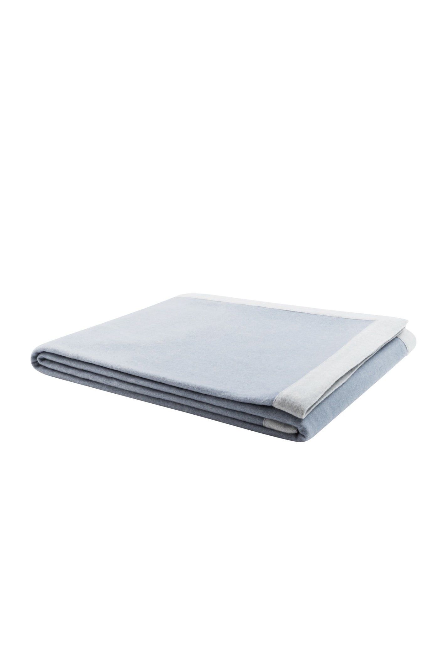 Lanerossi Afrodite blanket folded, pale blue with ivory border trim visible at corner.