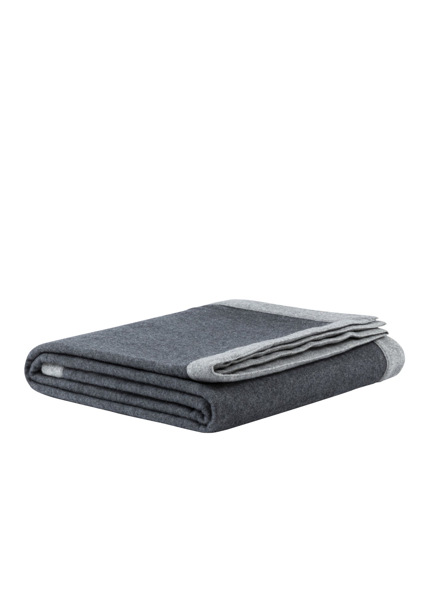 Lanerossi Afrodite blanket folded, charcoal wool with contrast silver-grey border trim.