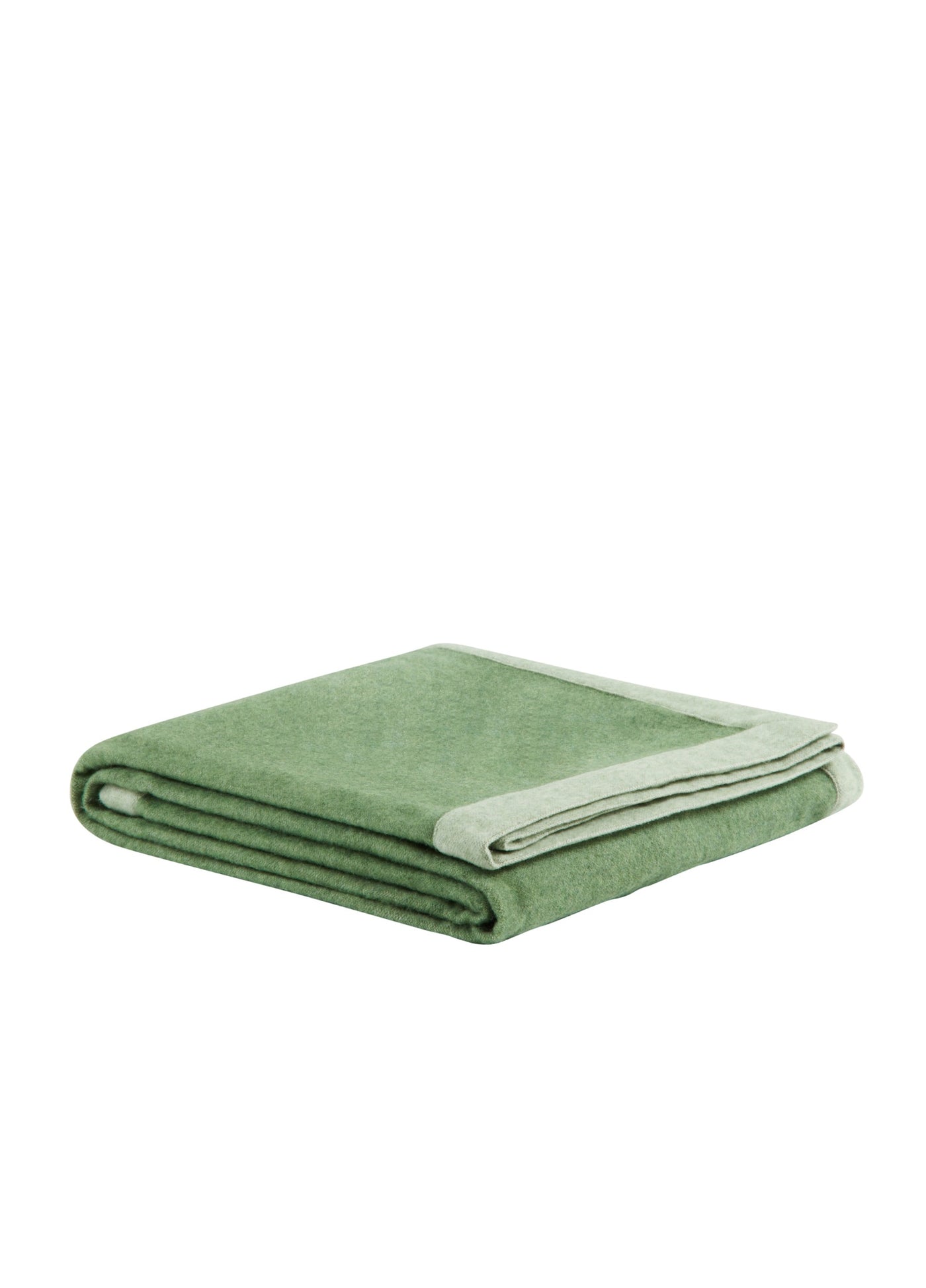Sage green folded blanket with contrasting sage border trim detail.