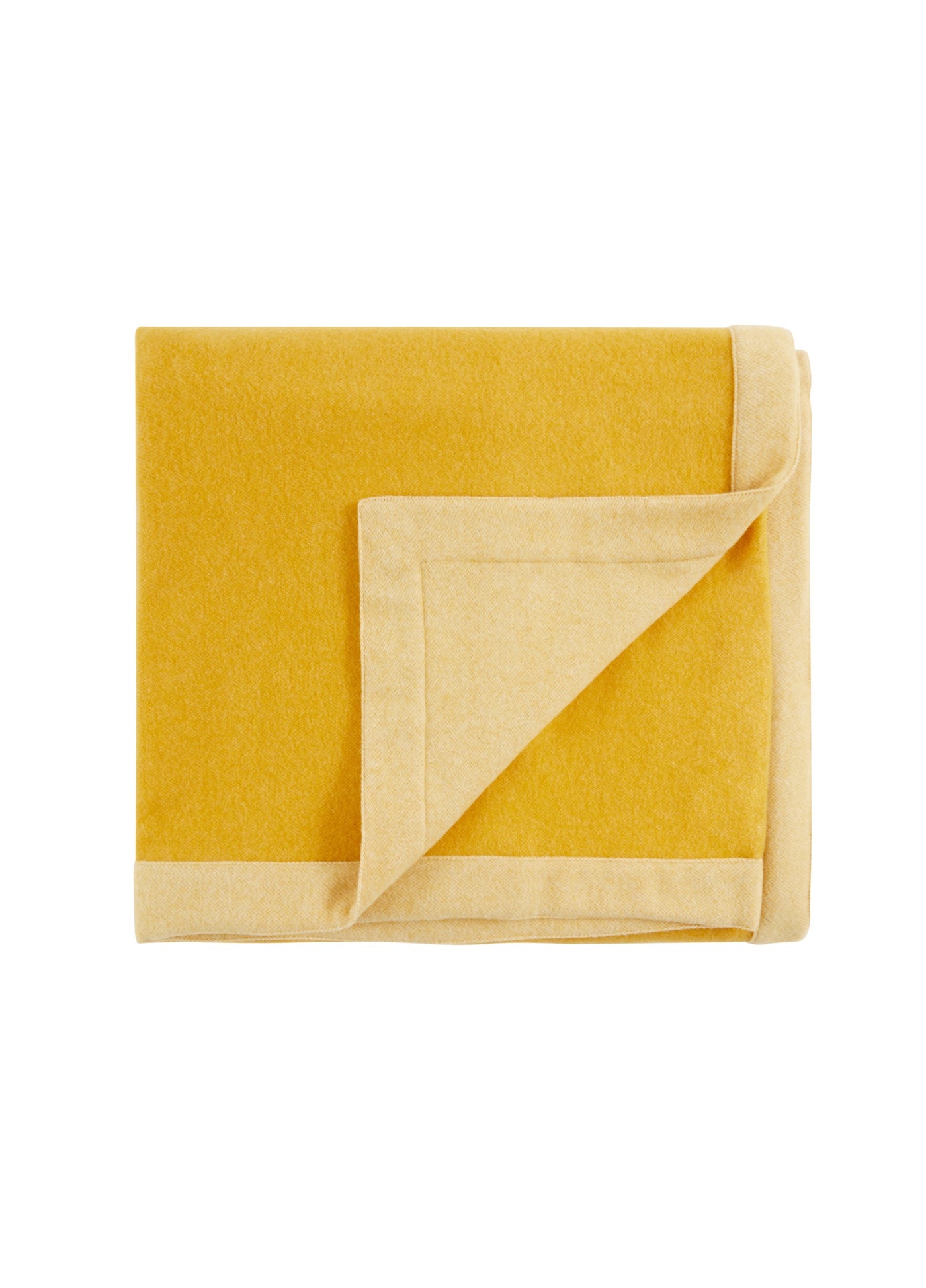 Saffron wool blanket folded to reveal pale yellow reverse side.
