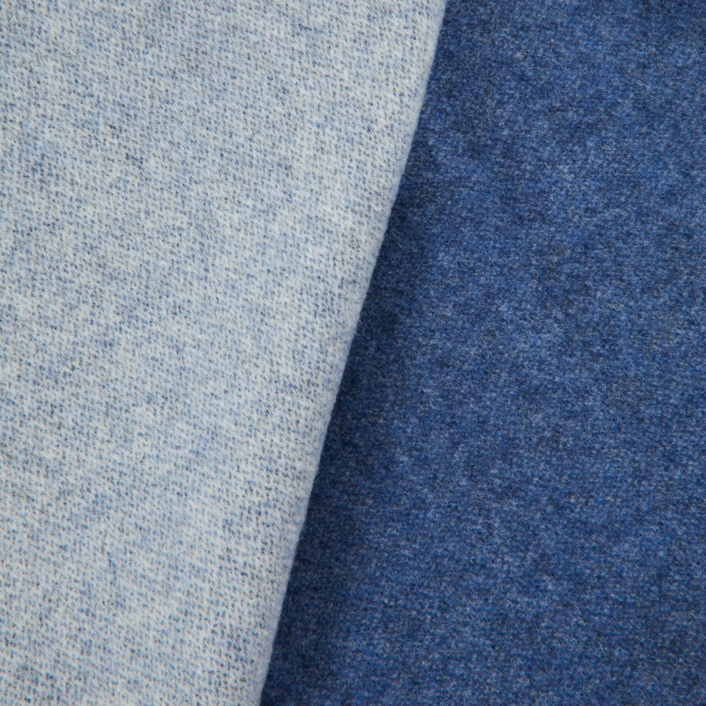 Close-up of Lanerossi Afrodite blanket showing contrast between pale and deep blue wool faces.