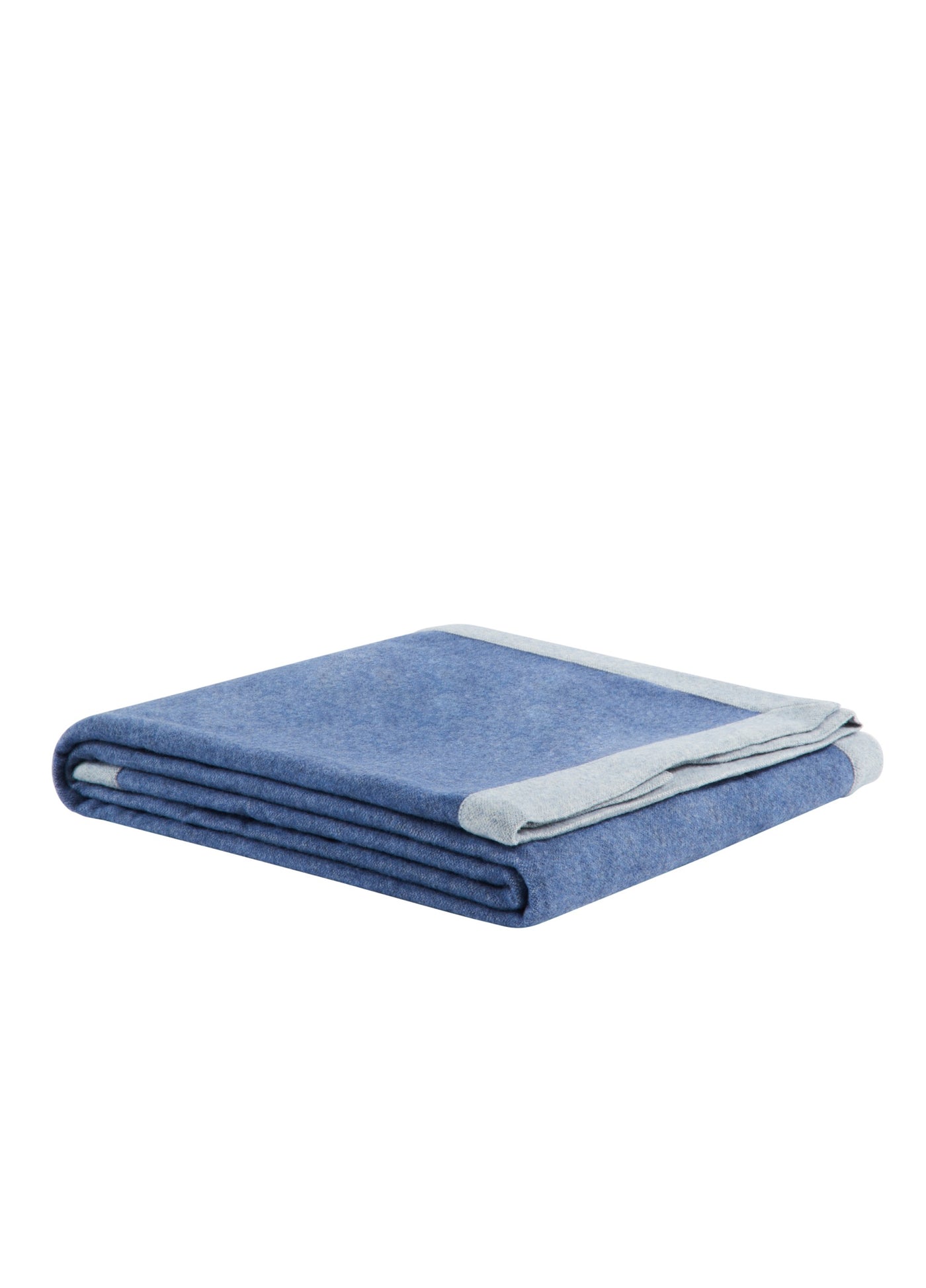 Lanerossi Afrodite blanket folded, showing cornflower blue face with pale blue border trim.