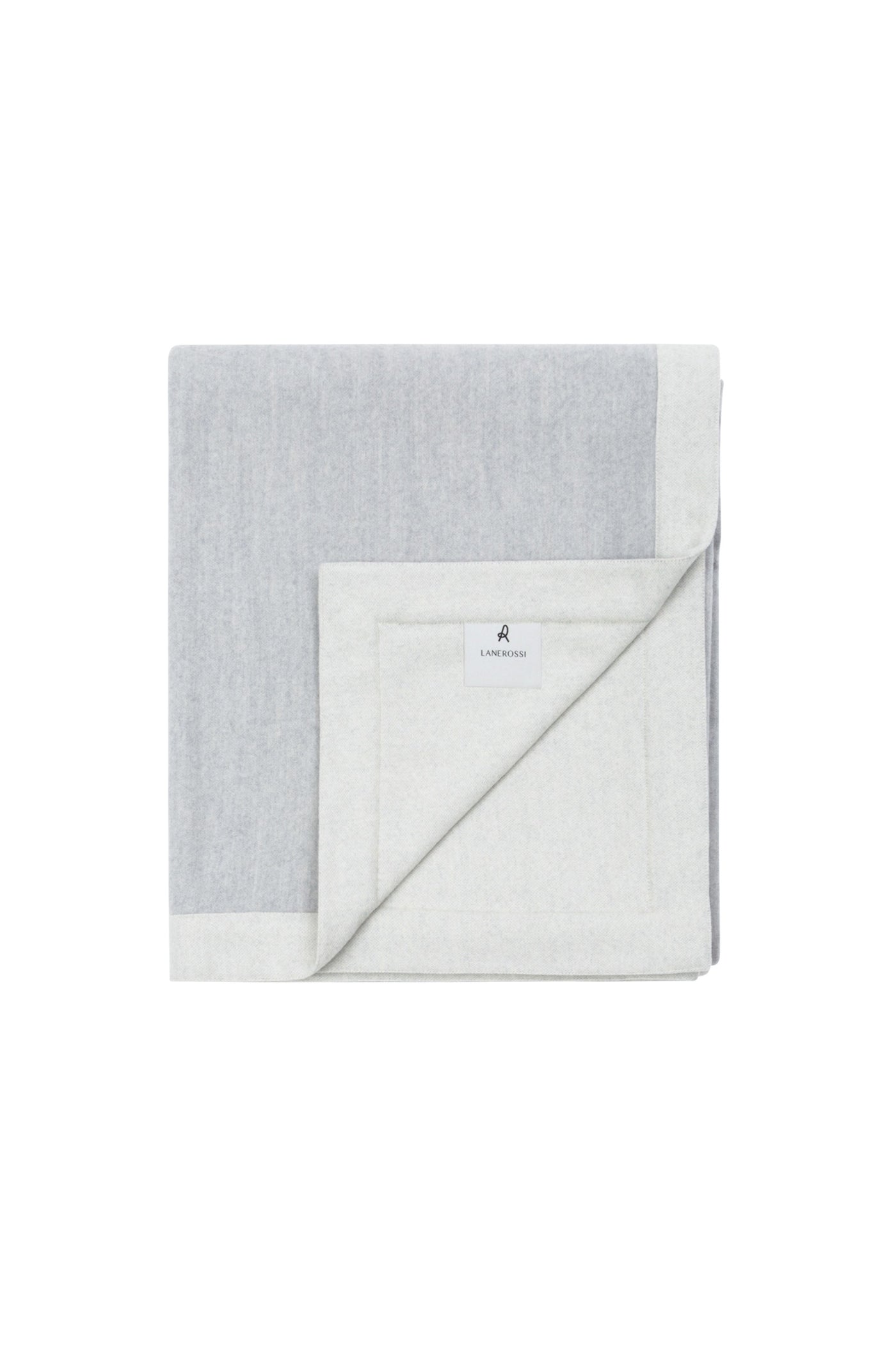 Folded silver-grey Lanerossi Afrodite blanket showing ivory herringbone reverse corner detail.