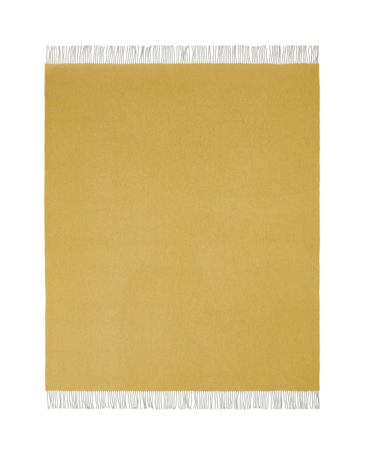 Lanerossi Cassiopea throw in saffron, flat lay showing white fringe trim detail.