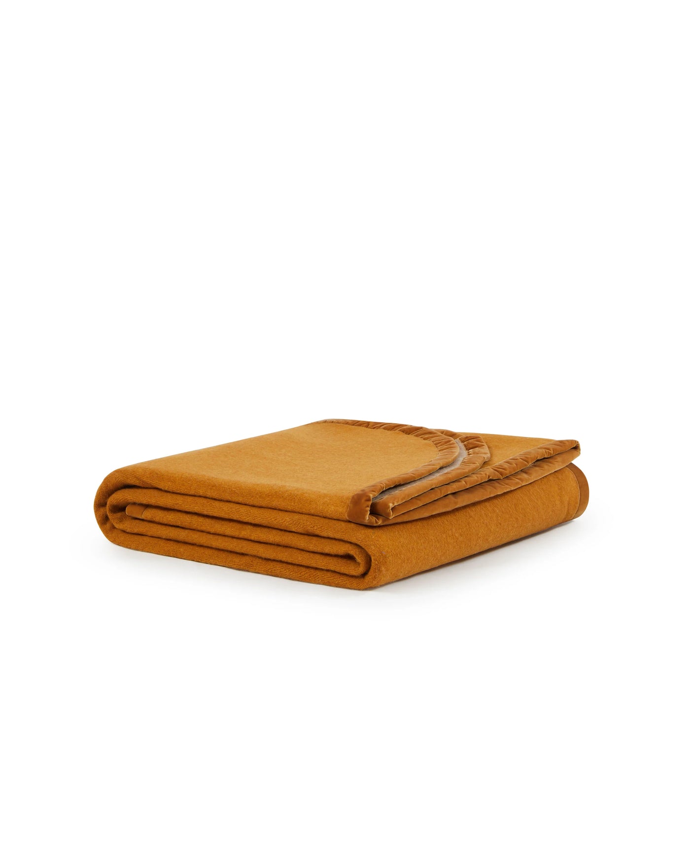 Lanerossi Color thermo blanket folded, saffron yellow with fringe trim detail.