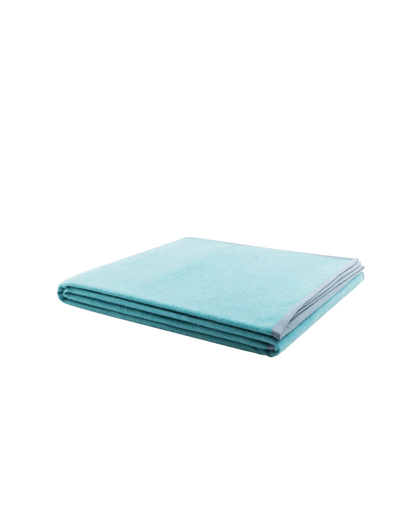 Lanerossi Cortina blanket folded, aqua wool with grey reverse edge visible.