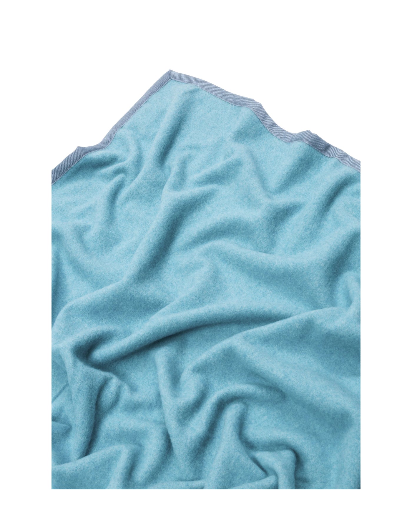 Lanerossi Cortina blanket in sky blue with contrasting slate blue blanket-stitched edge trim.