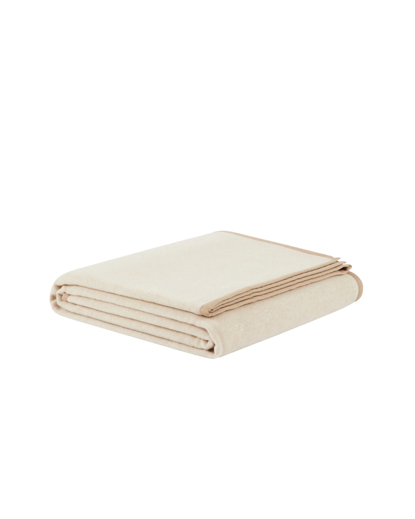 Lanerossi Cortina blanket folded, ivory with contrast tan border trim.
