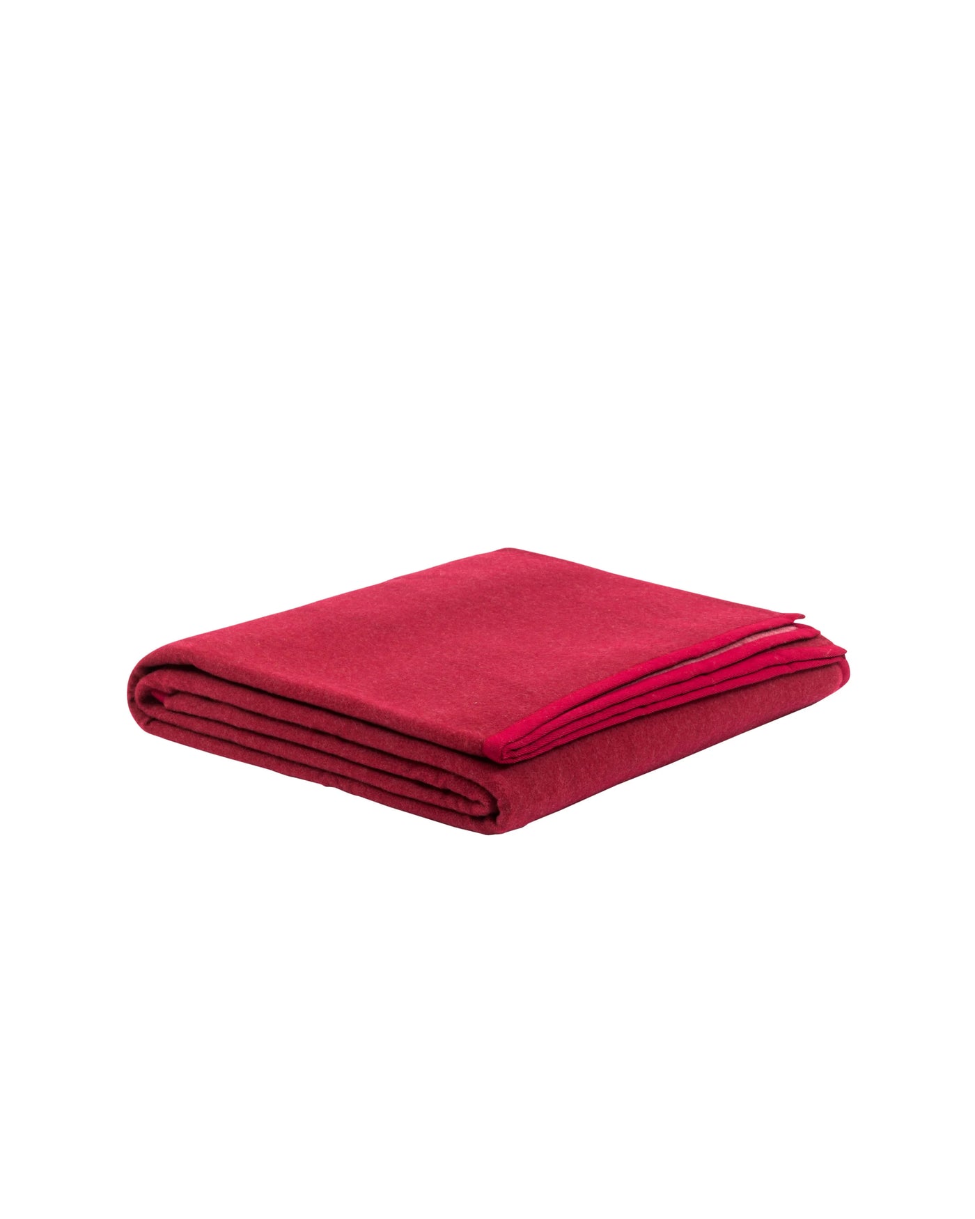 Lanerossi Cortina blanket folded flat, crimson wool with contrast edge trim.