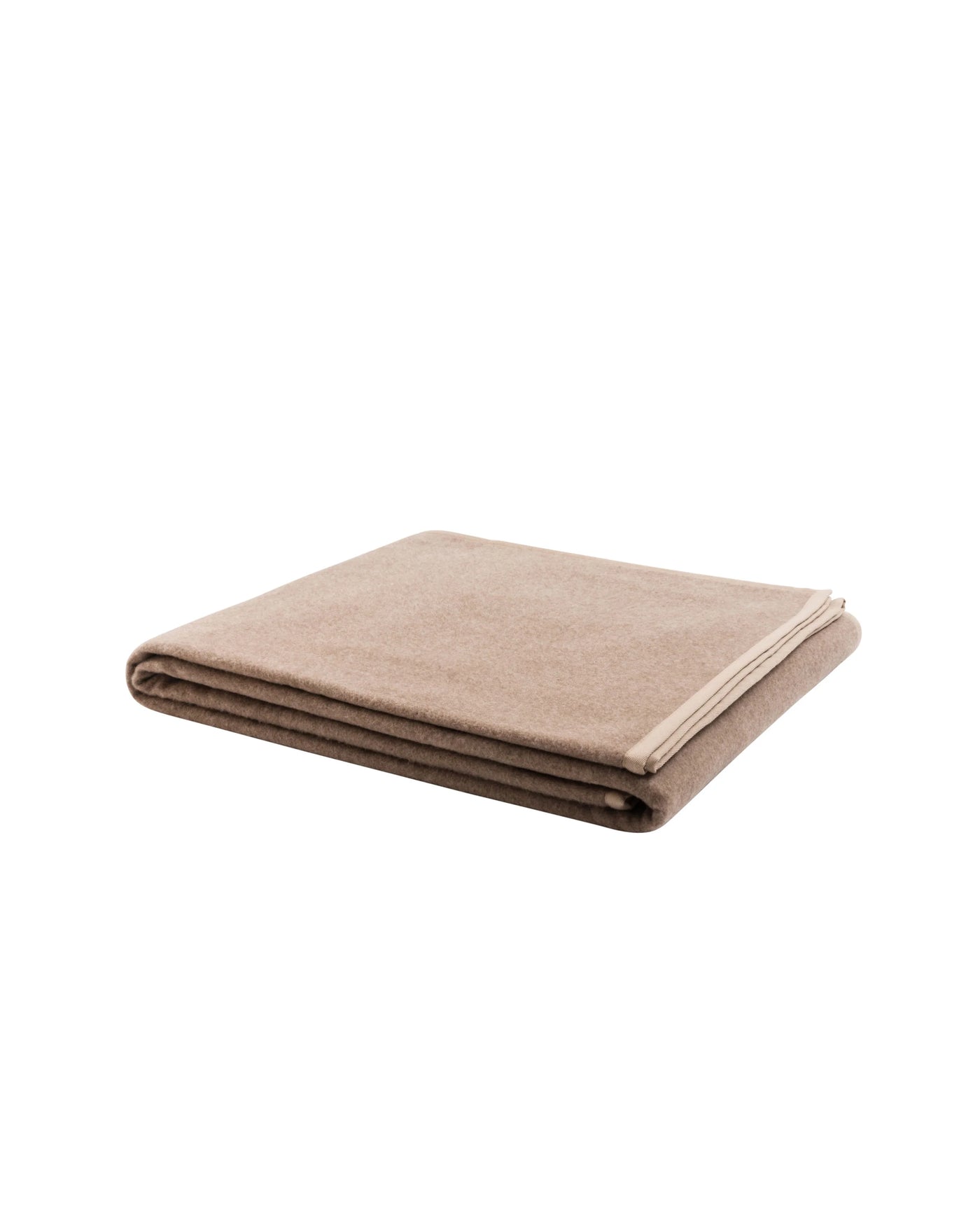 Lanerossi Cortina blanket folded flat, taupe wool with tonal border detail.