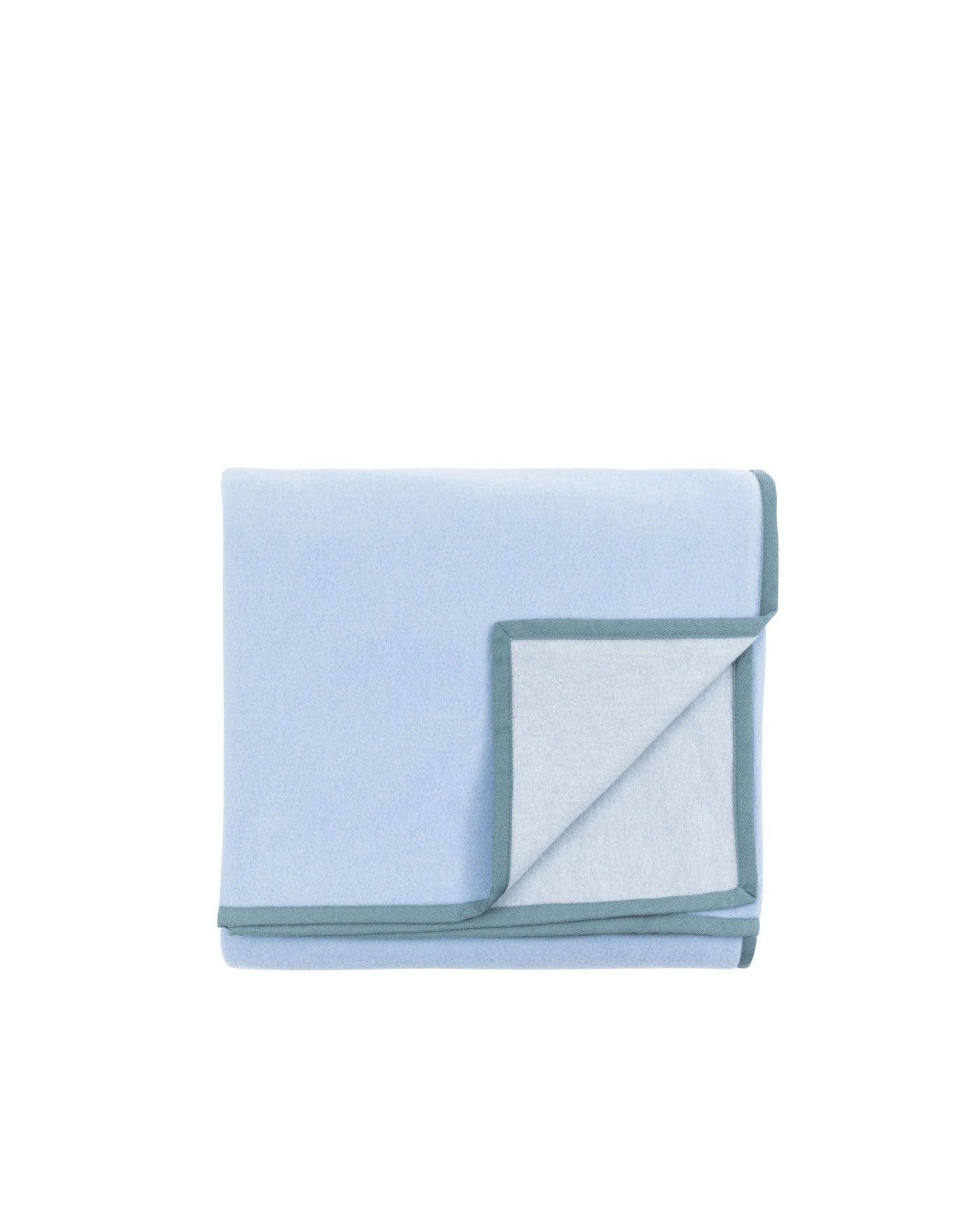 Lanerossi Cortina blanket folded, cornered back to reveal sage trim and reverse side.