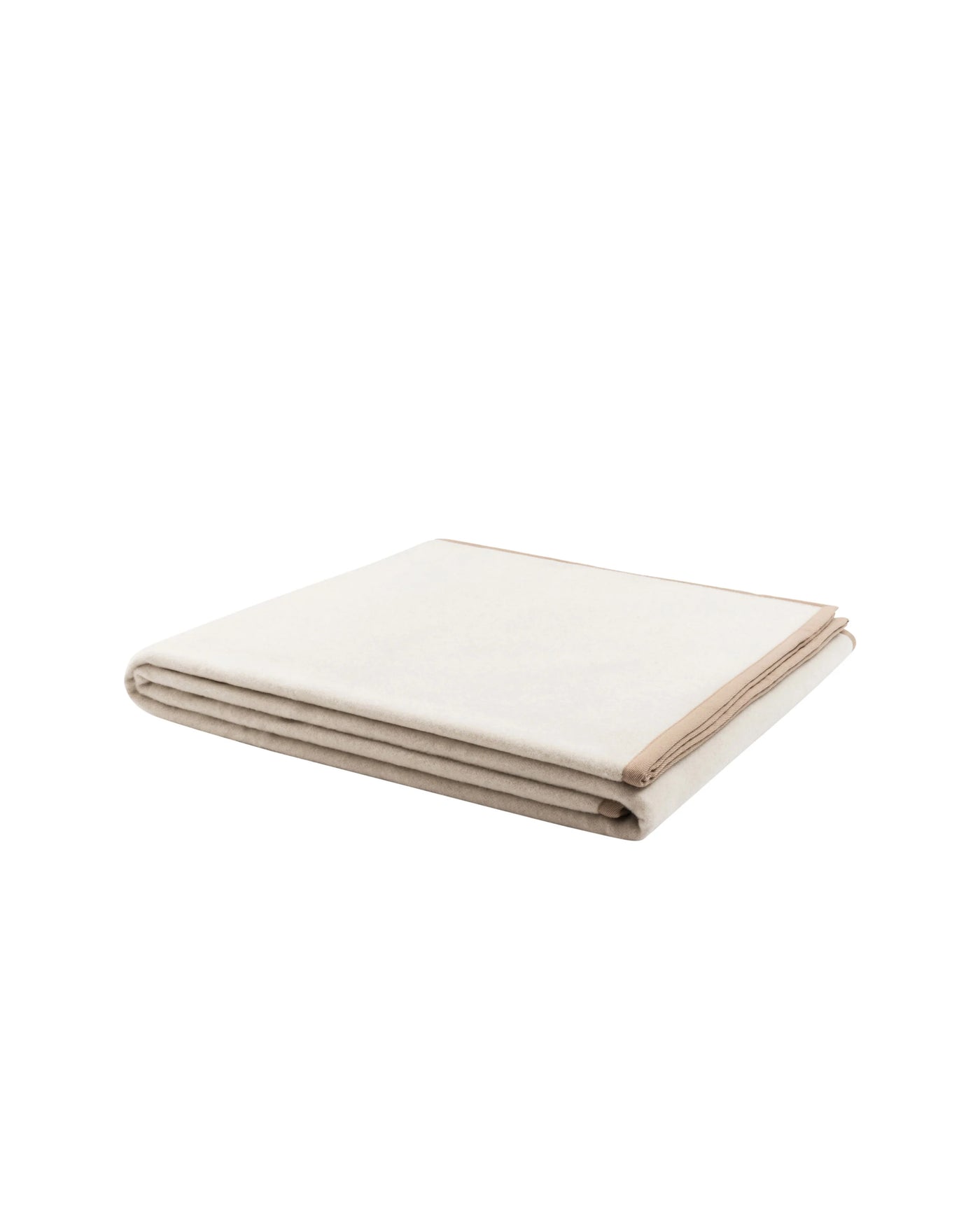 Lanerossi Cortina blanket folded flat, ivory with contrast tan border trim.