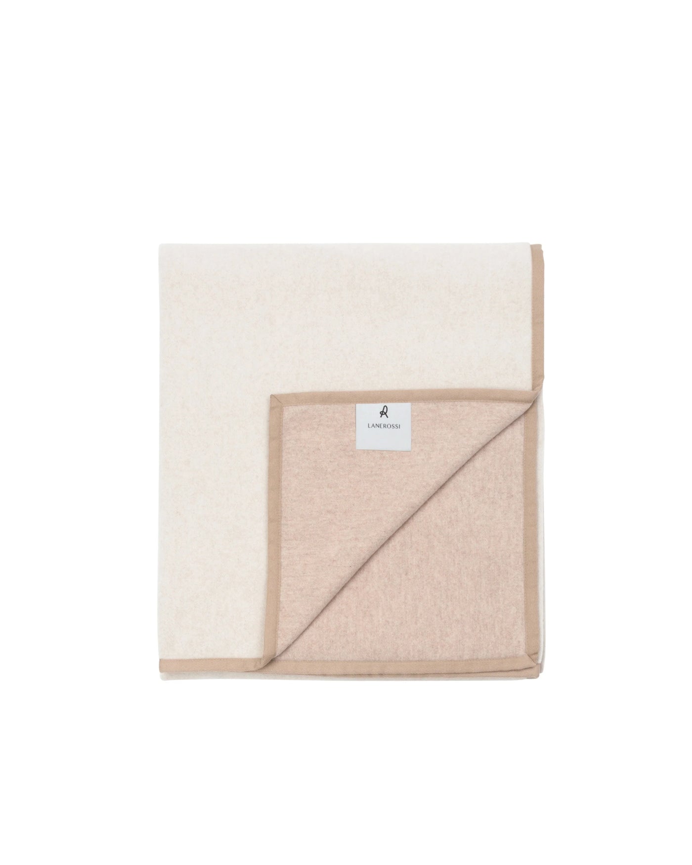 Lanerossi Cortina blanket folded flat, ivory face with sand reverse and trim detail.