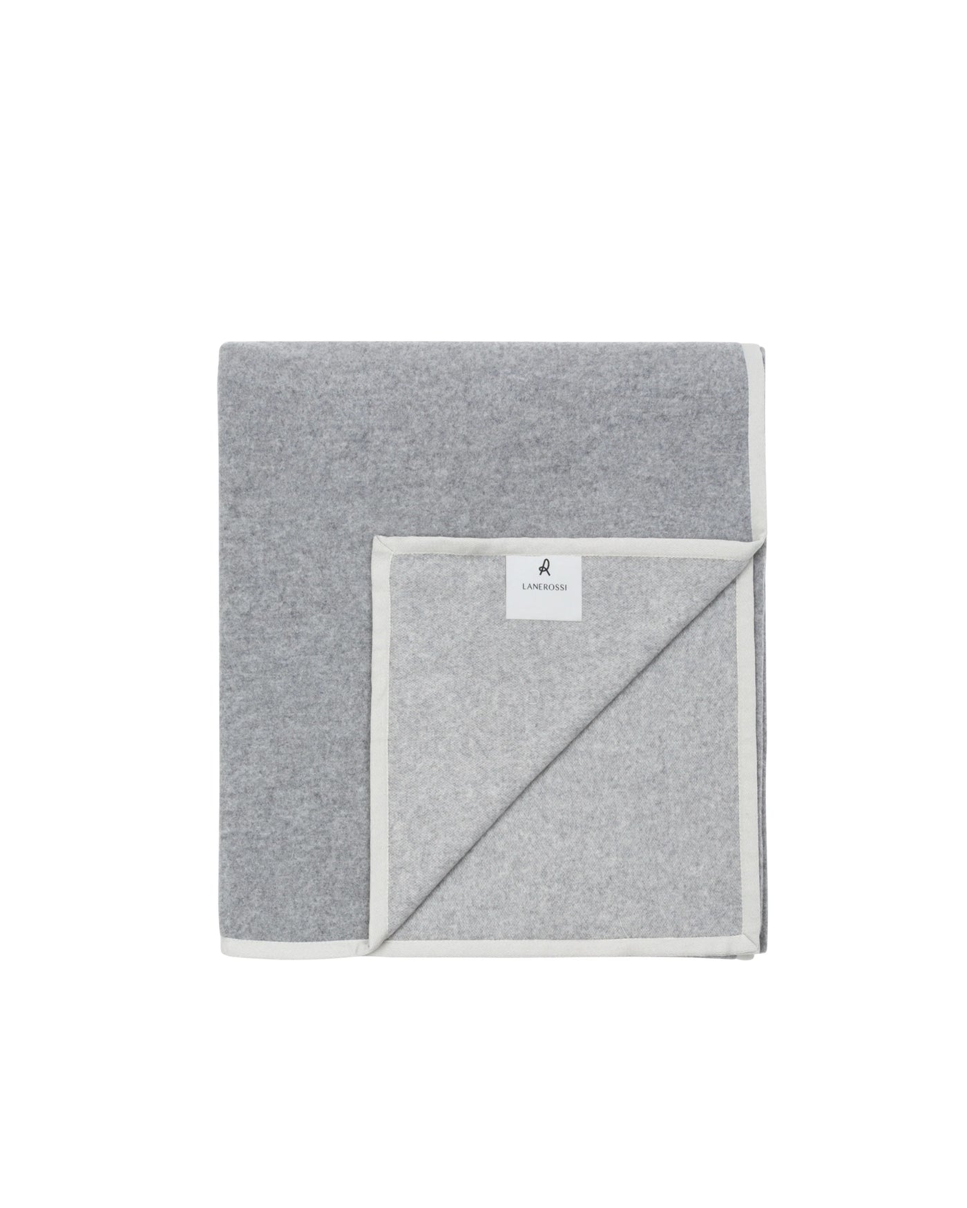 Lanerossi Cortina blanket corner fold showing grey wool reverse and ivory border trim.