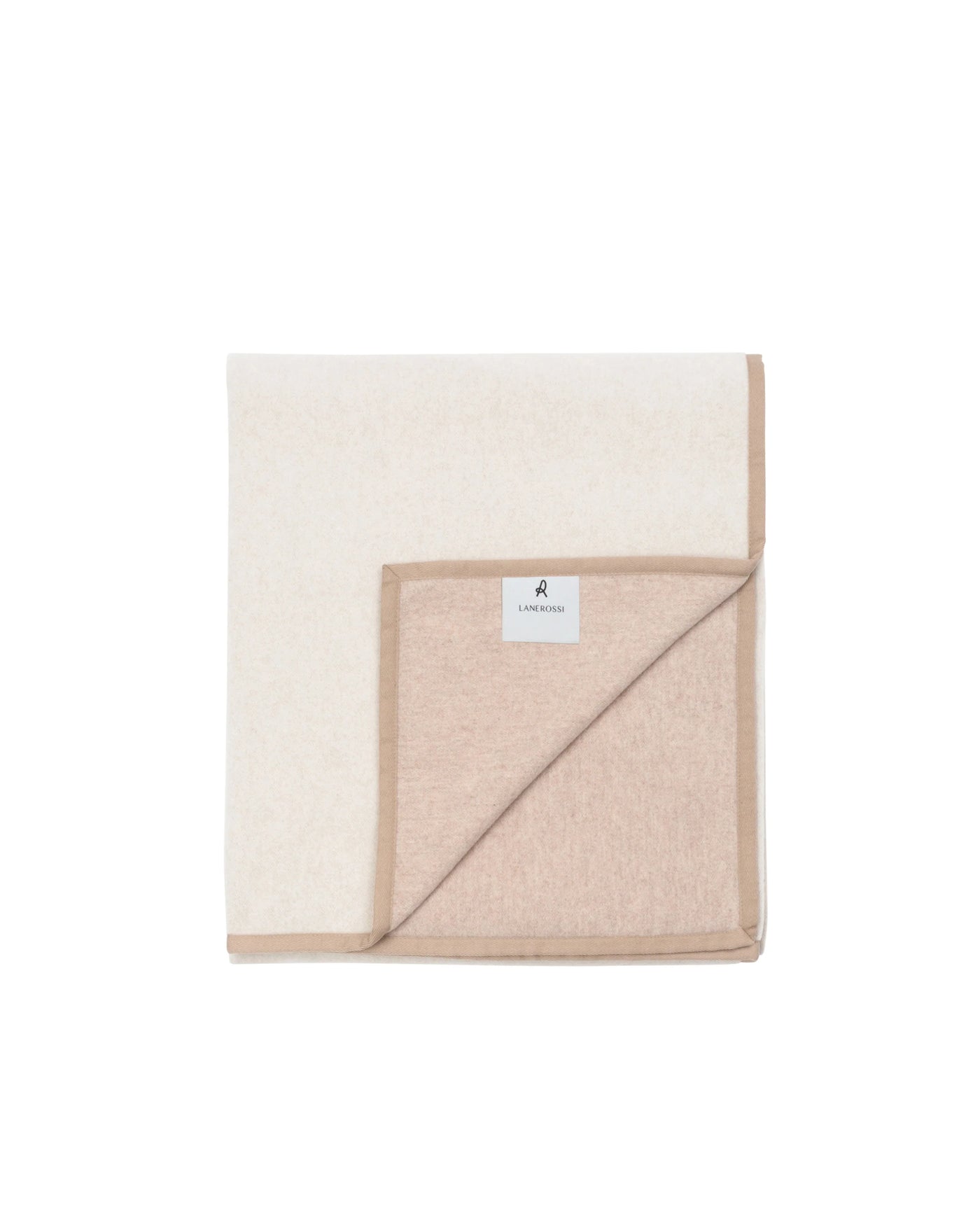 Lanerossi Cortina blanket folded flat, ivory face with sand reverse and contrast border.