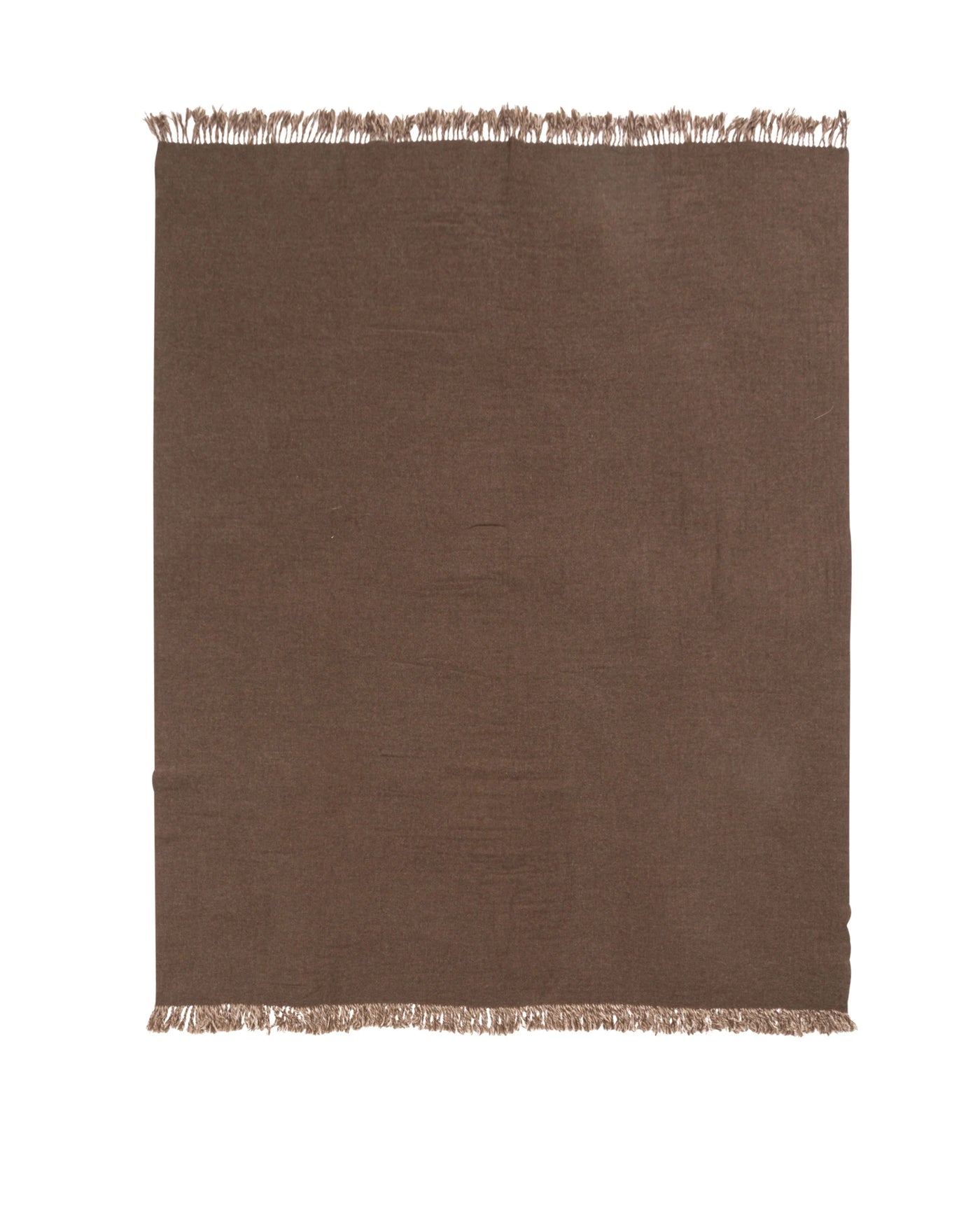 Lanerossi Dioniso throw in mocha with fringe trim along top and bottom edges.