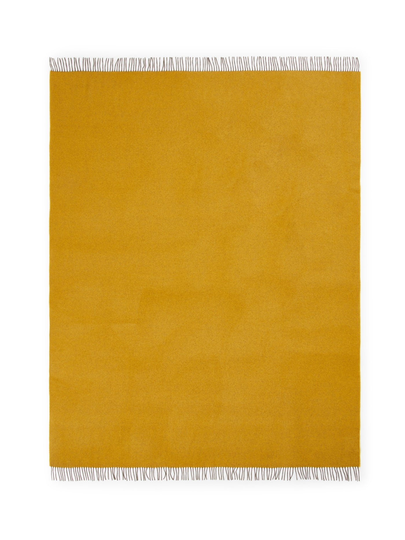 Lanerossi Everest Colour throw in saffron, flat lay showing fringe trim detail.