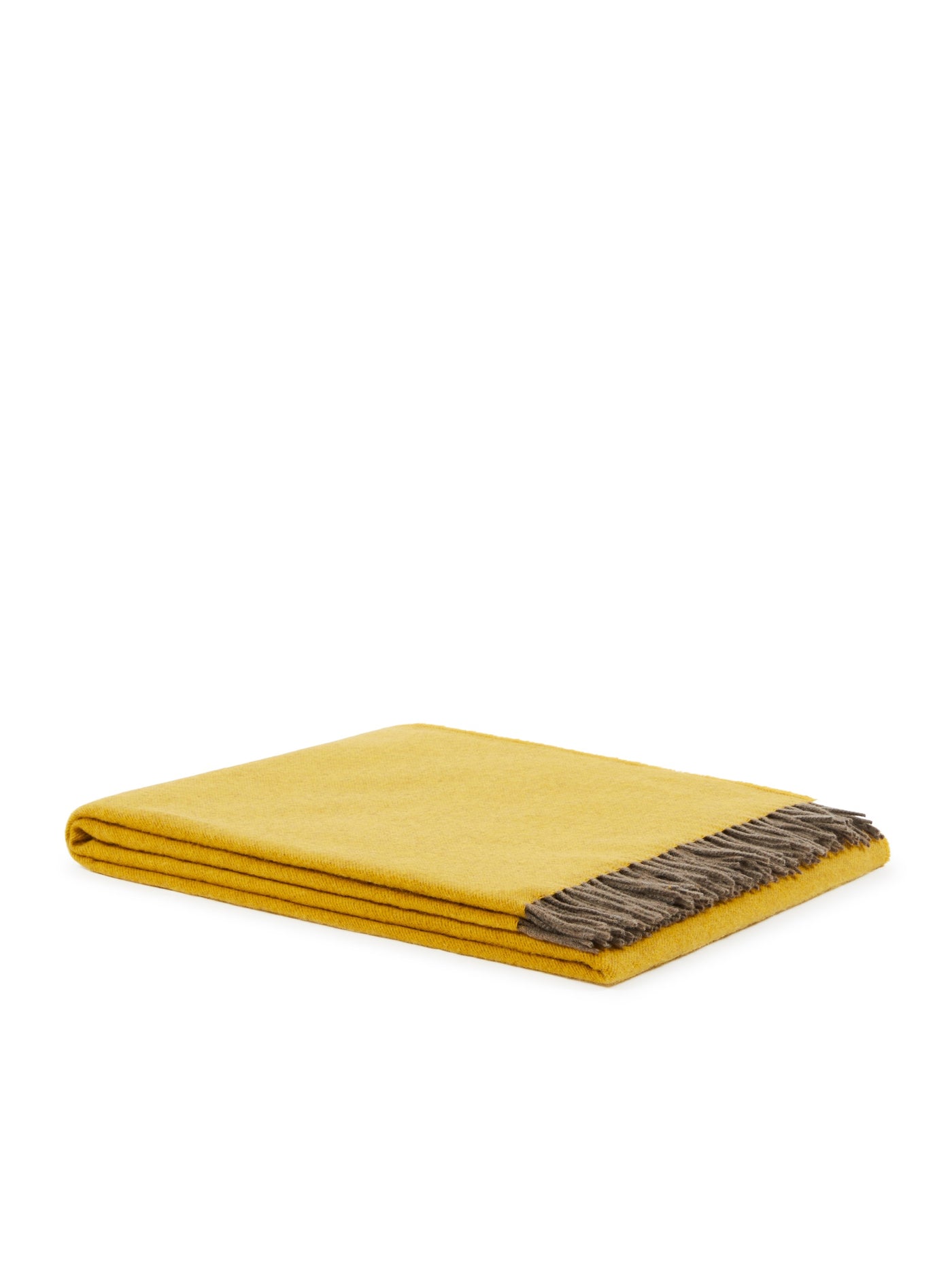 Lanerossi Everest Colour throw folded flat, saffron with contrasting taupe fringe edge.