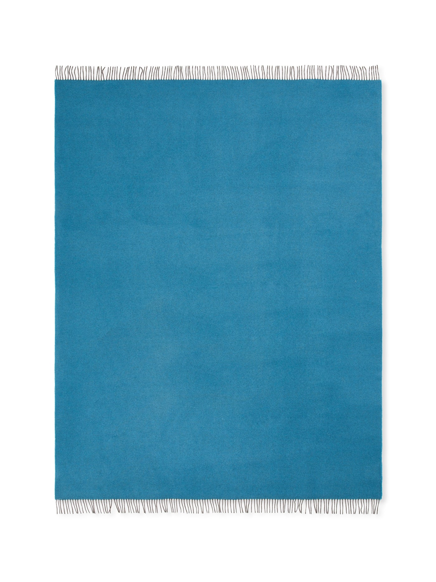 Lanerossi Everest Colour throw in teal with contrast fringe trim, flat lay view.