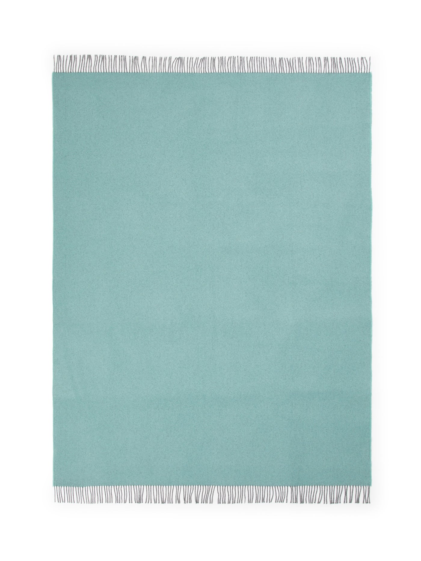 Close-up of Lanerossi Everest Colour throw in aqua with white fringe trim.