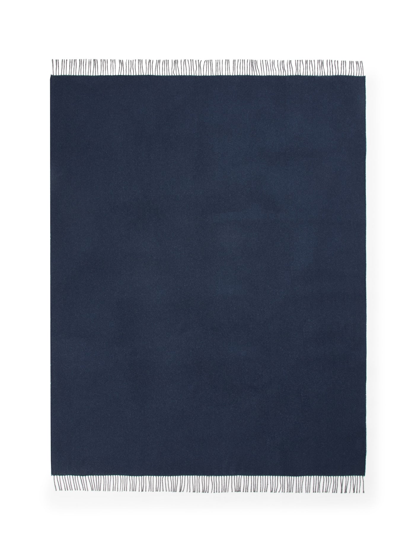 Navy Lanerossi Everest Colour throw with white fringe trim, flat lay view.