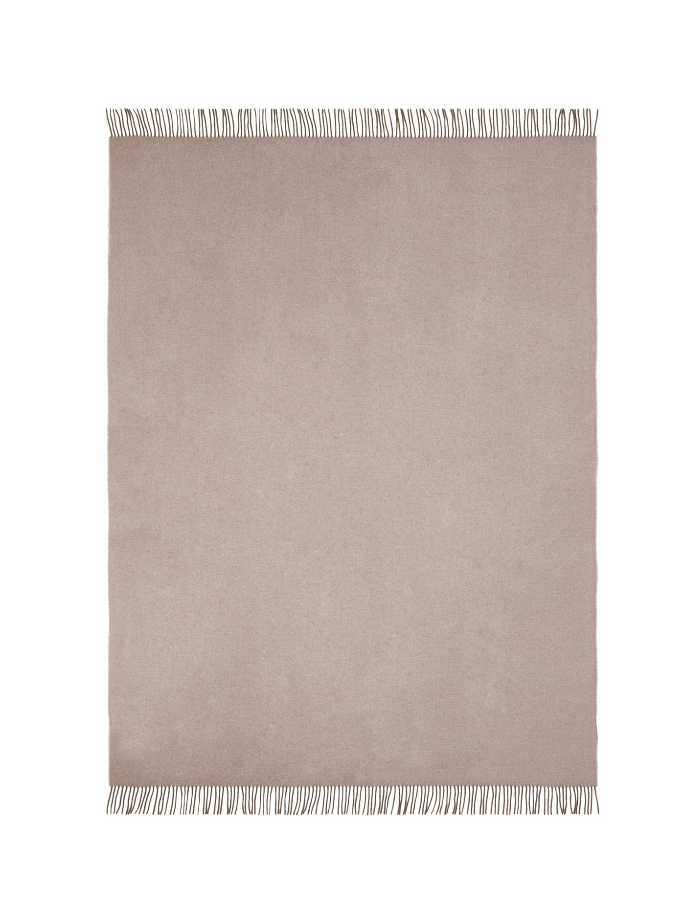 Lanerossi Everest Colour throw in taupe with fringe trim, flat lay view.