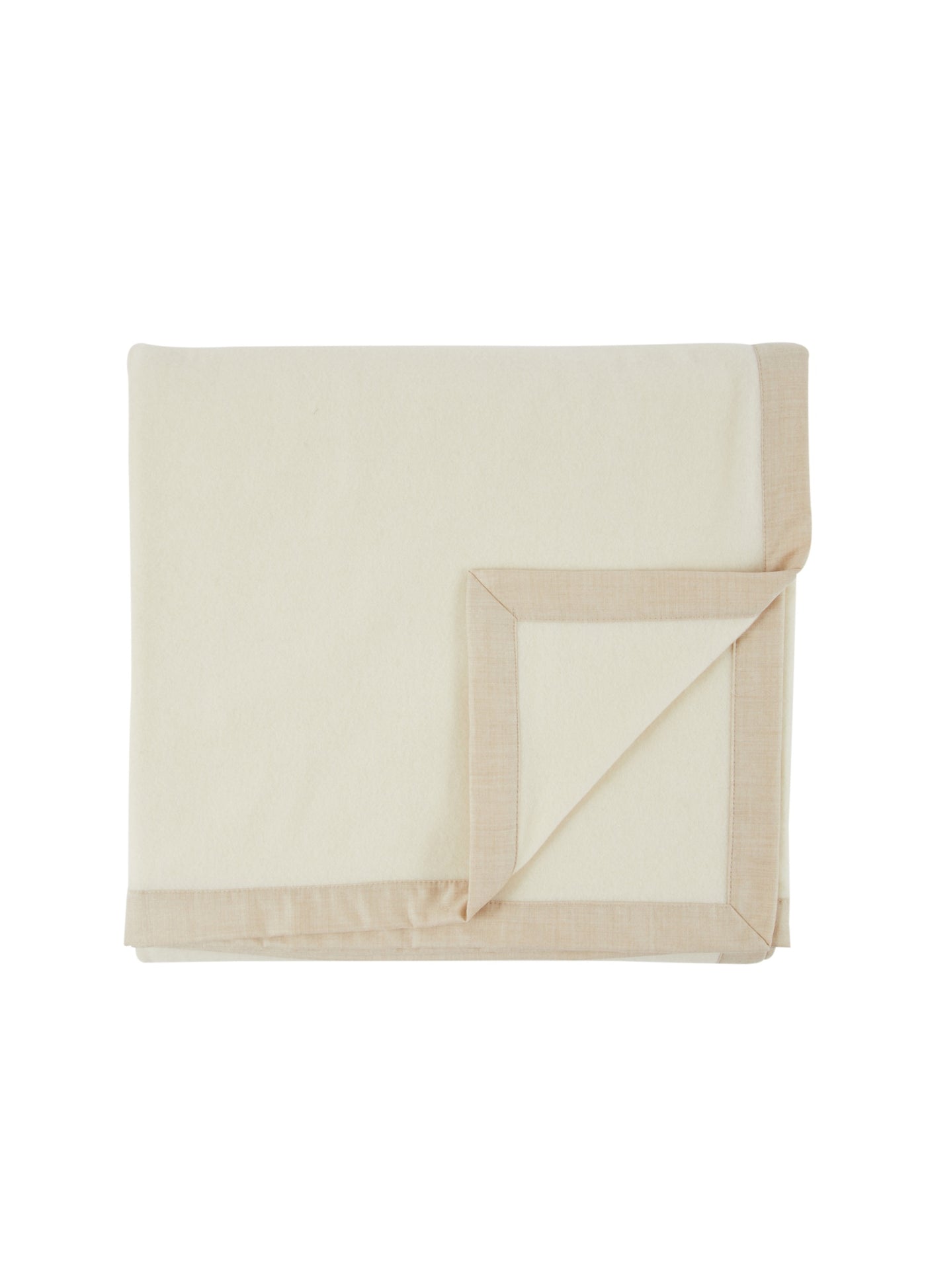 Lanerossi Geisha blanket in ivory with contrast sand border trim, neatly folded.