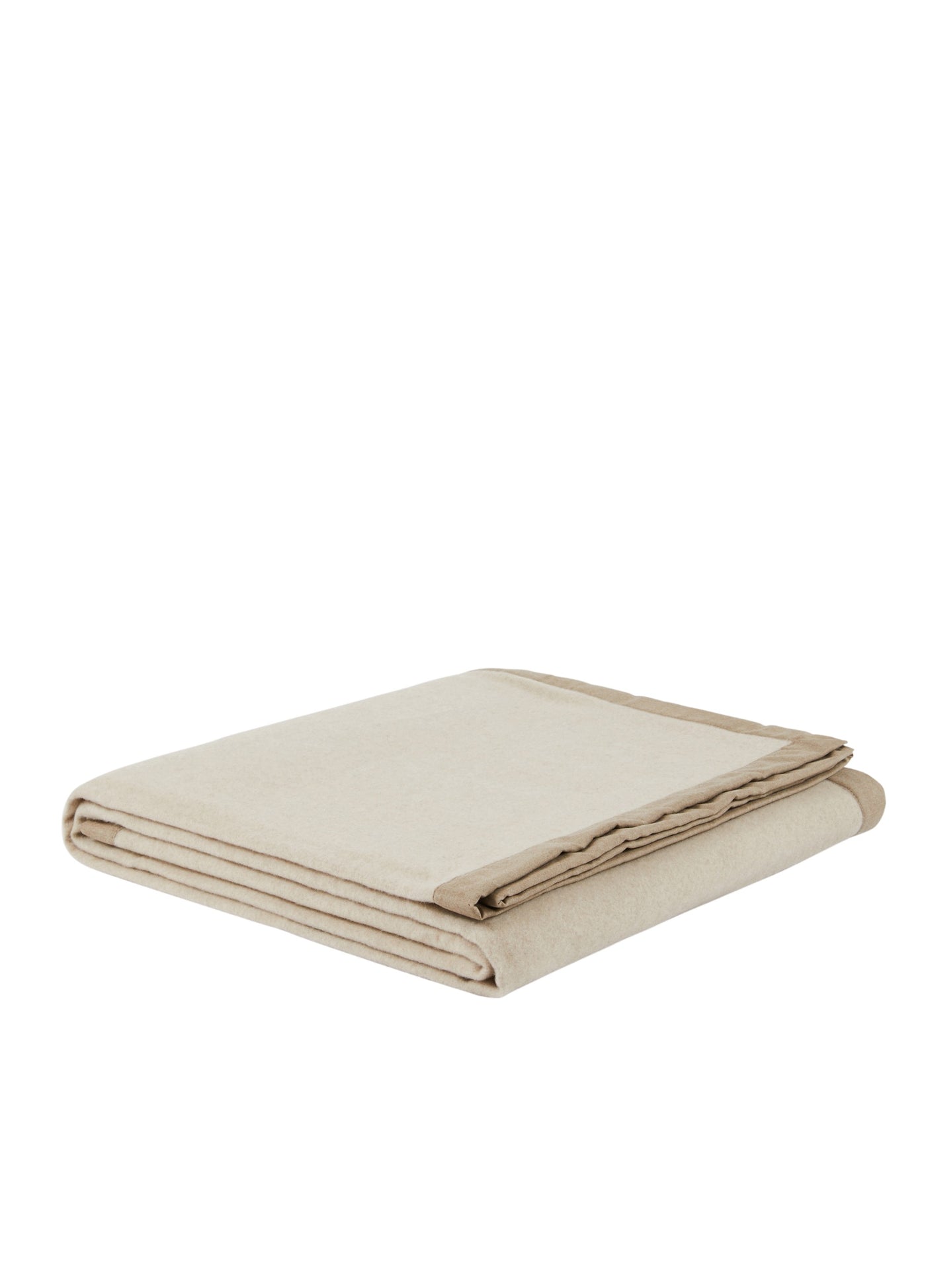 Lanerossi Geisha blanket folded, ivory with contrasting taupe border trim.
