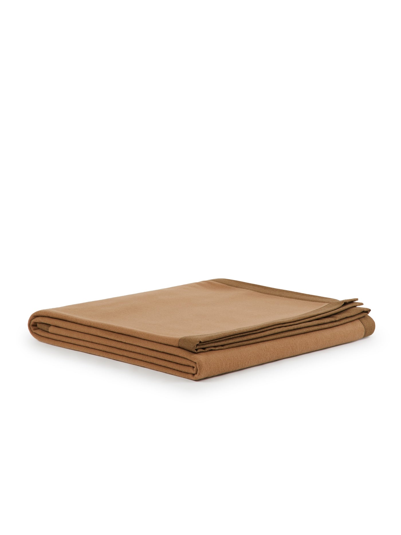 Lanerossi Geisha blanket folded flat, camel tone with contrast trim detail.