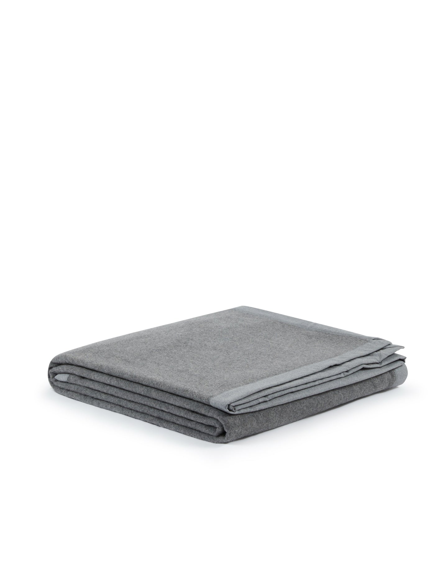 Lanerossi Geisha blanket folded flat, slate grey wool, clean hemmed edge detail.