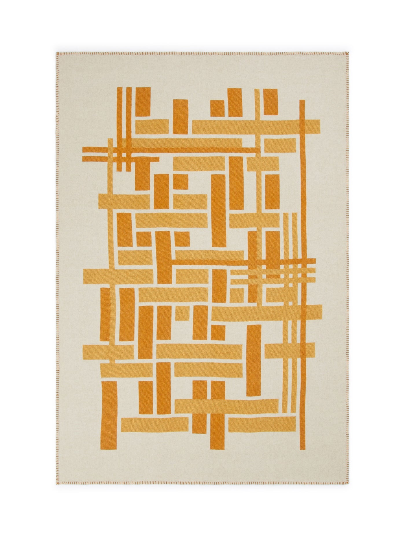 Lanerossi Metropolis throw, ivory with amber and golden crosshatch geometric pattern.