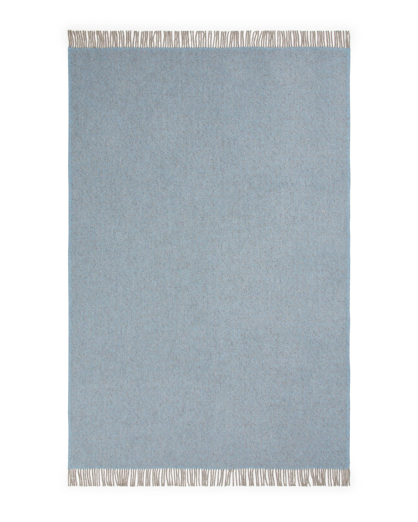 Lanerossi Mata Mata throw in slate blue with knotted fringe trim, flat lay view.