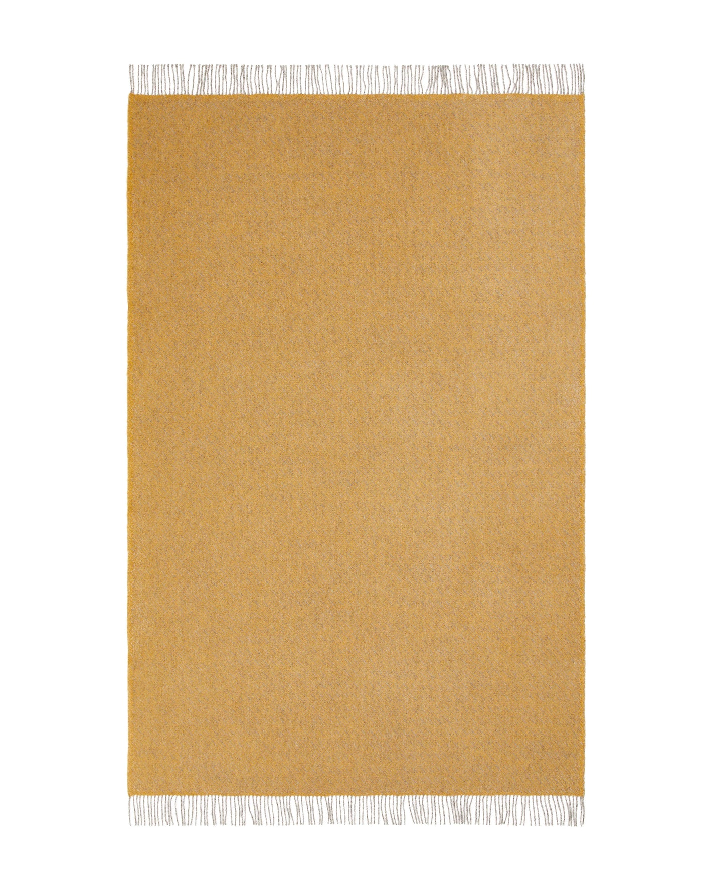 Lanerossi Mata Mata throw in amber, flat lay showing ivory fringe detail along all edges.