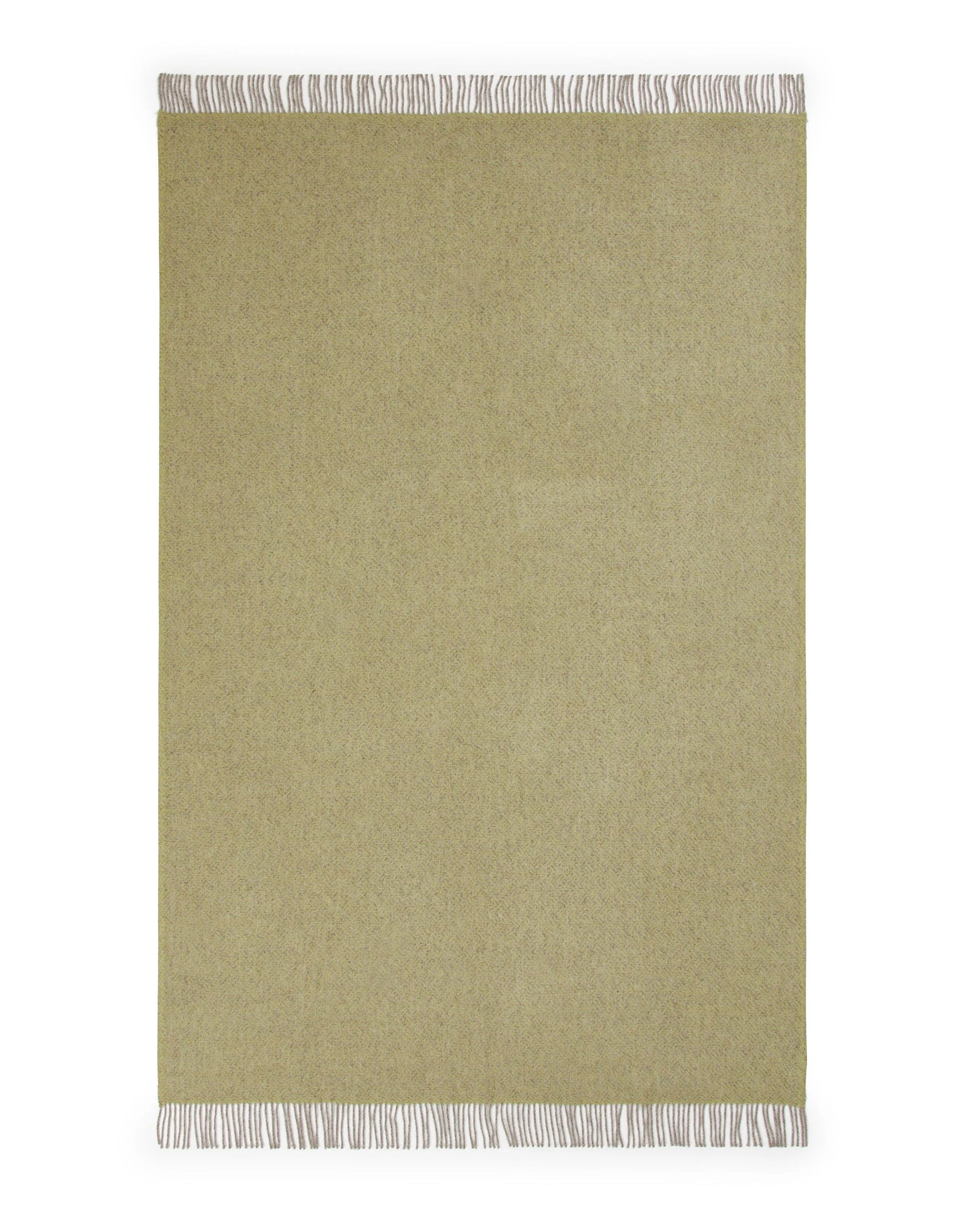 Lanerossi Mata Mata throw in sage green with fringe trim, flat lay view.