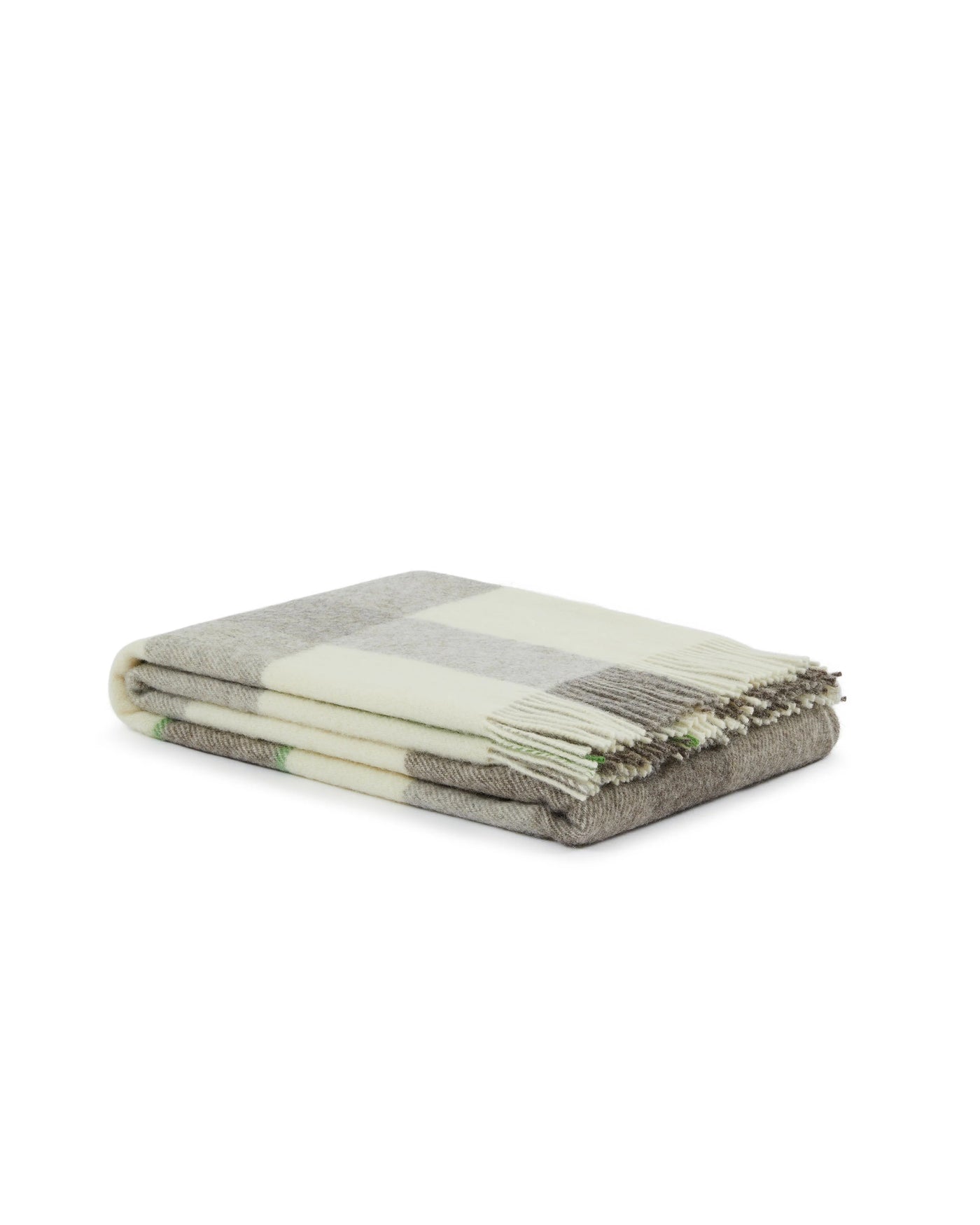 Folded Lanerossi Nelson throw in ivory and grey check with fringed edge detail.
