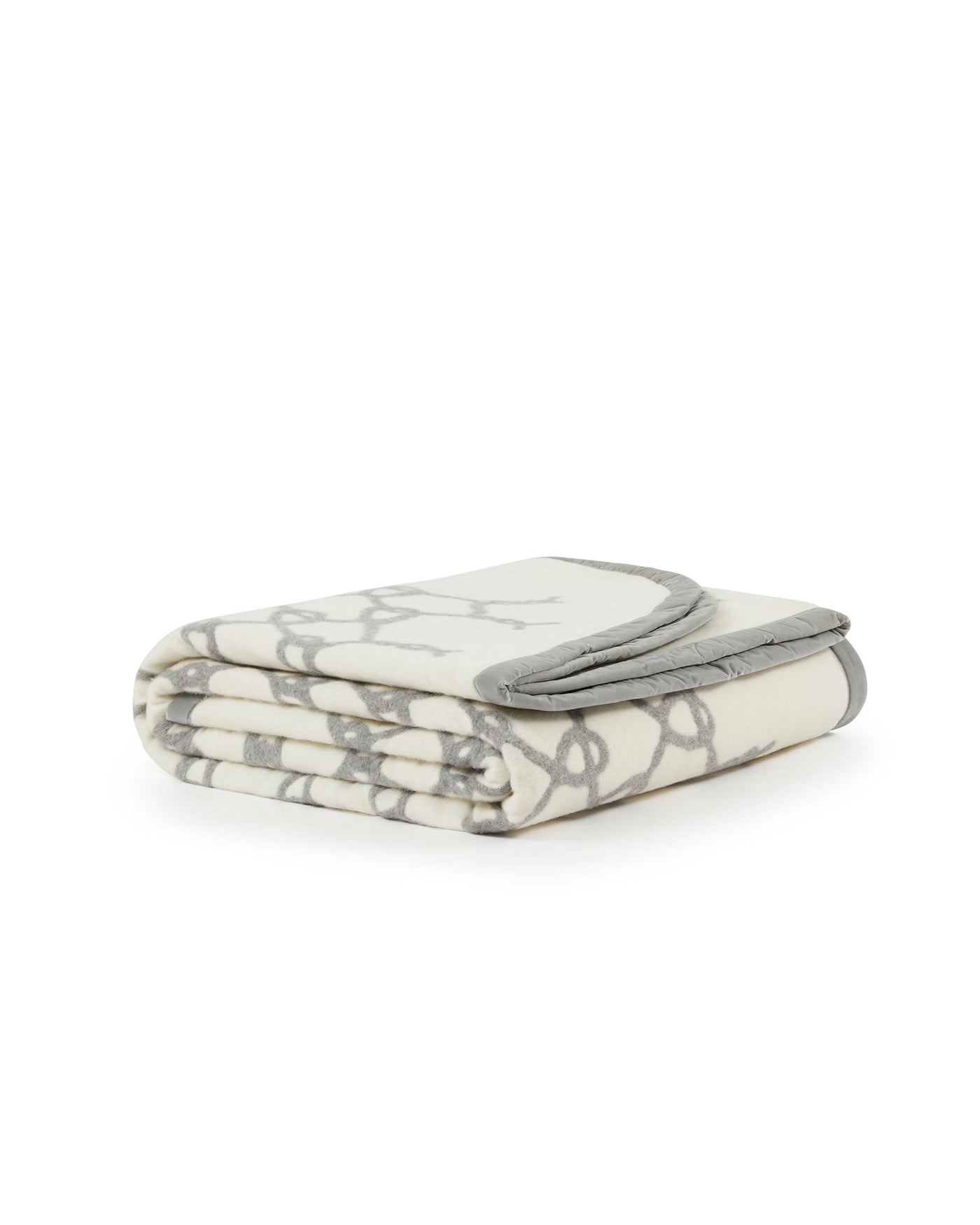 Folded ivory Lanerossi Net Thermo Blanket with grey geometric lattice pattern and grey trim.