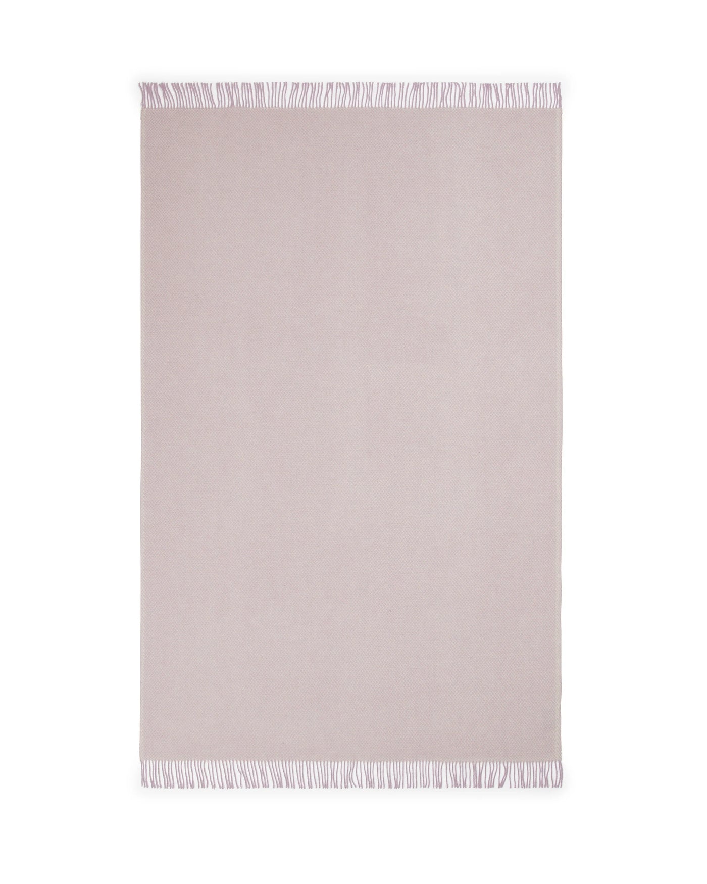 Lanerossi Northland throw in blush, flat lay showing fringe trim detail along top and bottom edges.
