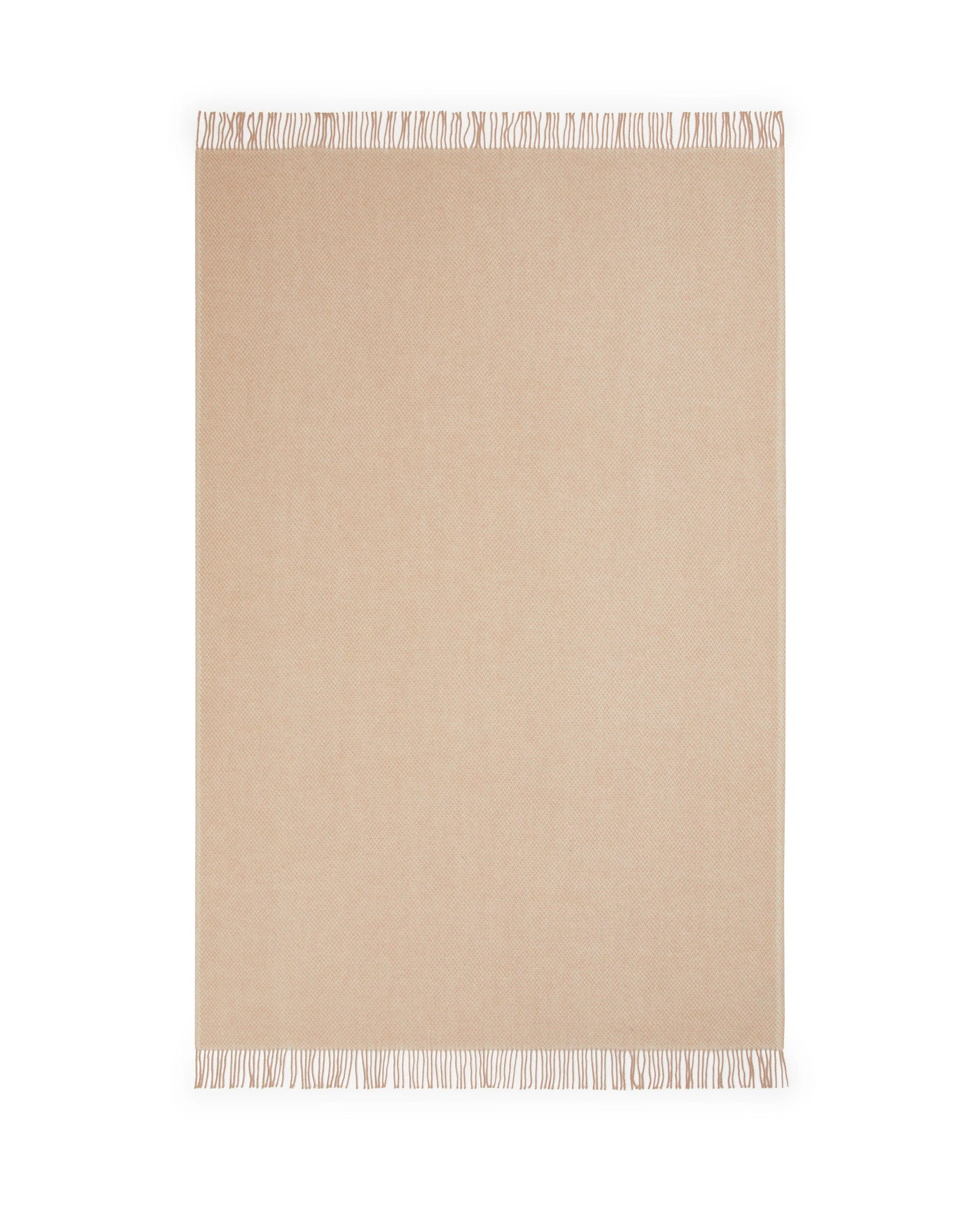 Lanerossi Northland throw in sand, flat lay showing fringed hem detail.