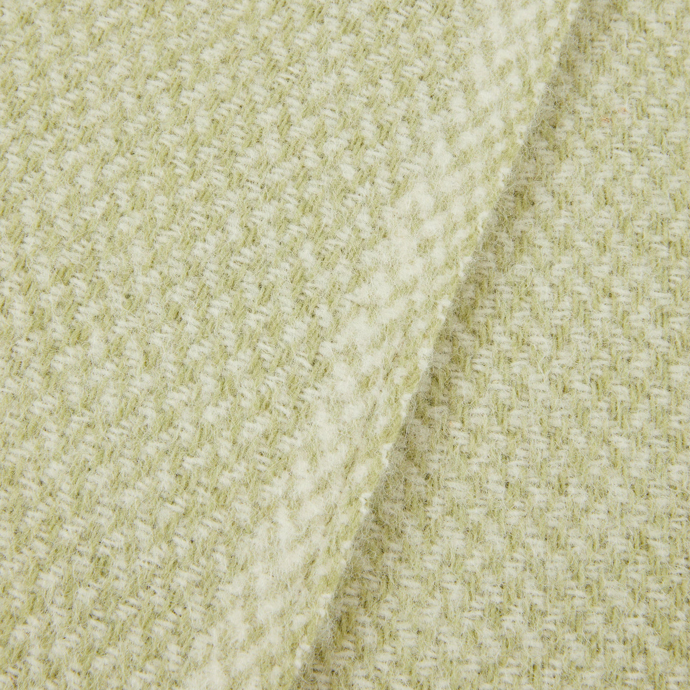 Close-up of Lanerossi Northland throw's sage and ivory woven texture with basket-weave pattern.