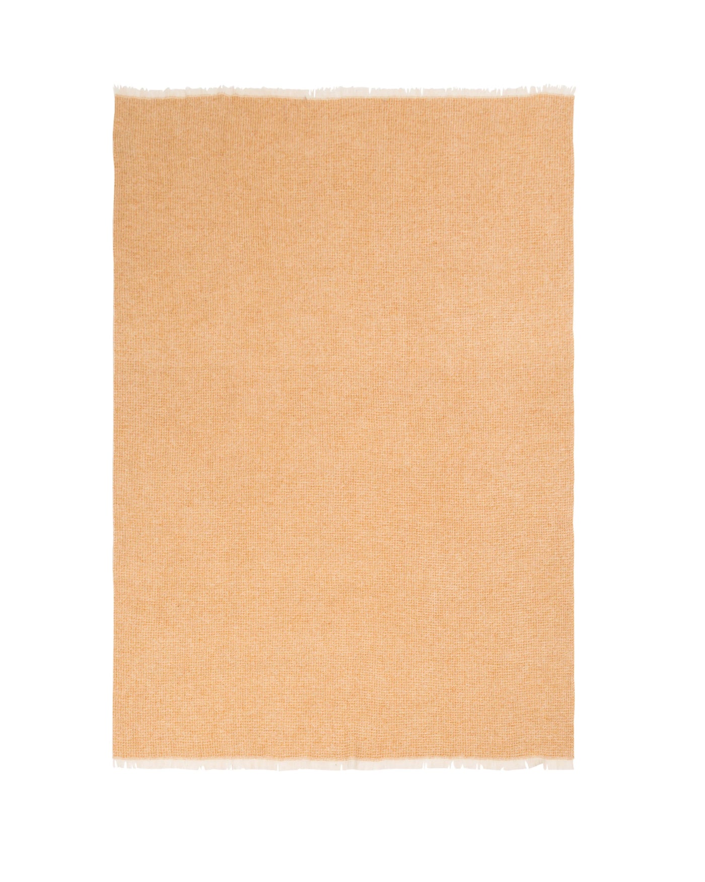 Lanerossi Rossi Moon throw in camel, flat lay showing fringe trim along short edges.