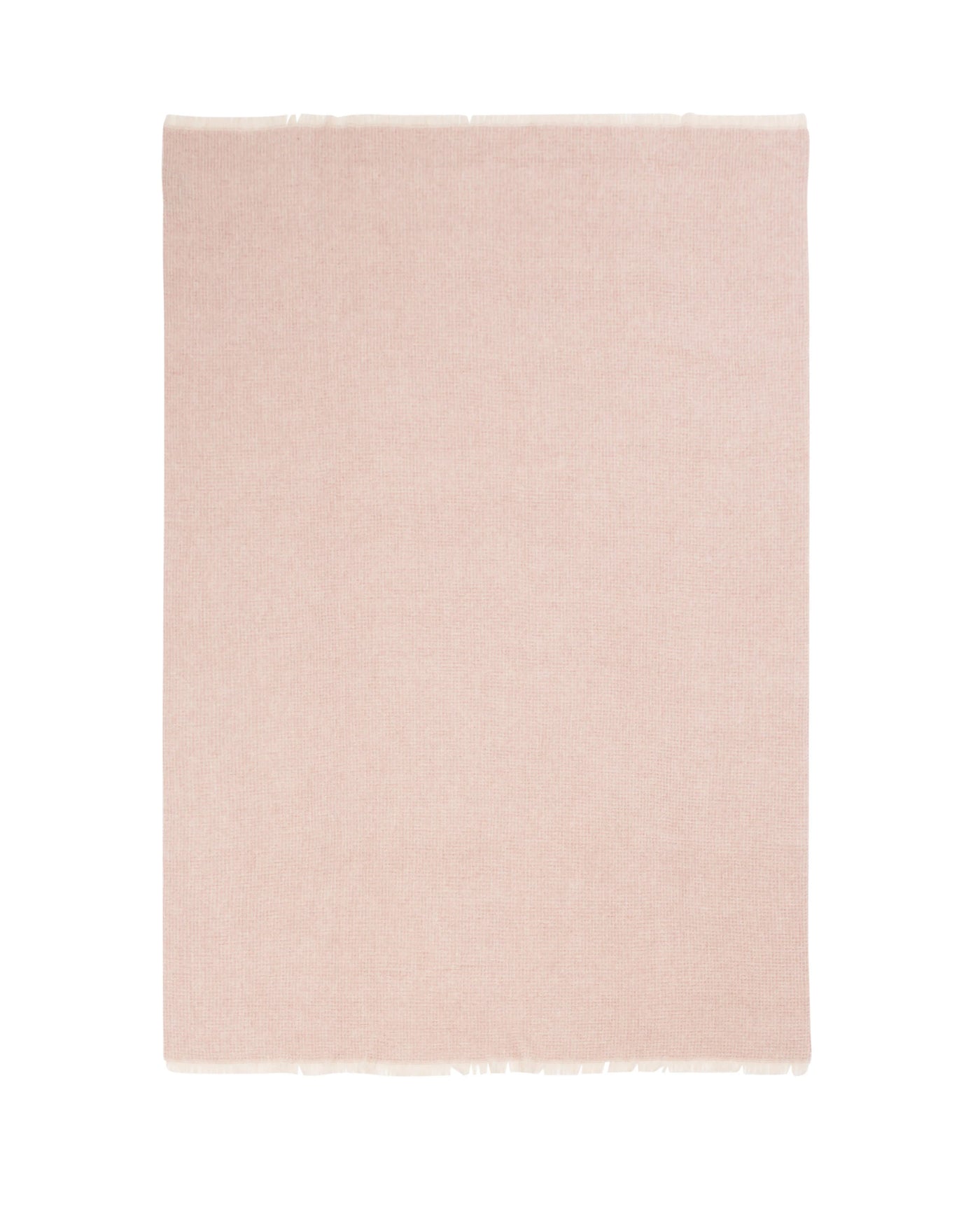 Lanerossi Rossi Moon throw in blush, flat lay showing fringe trim on all edges.