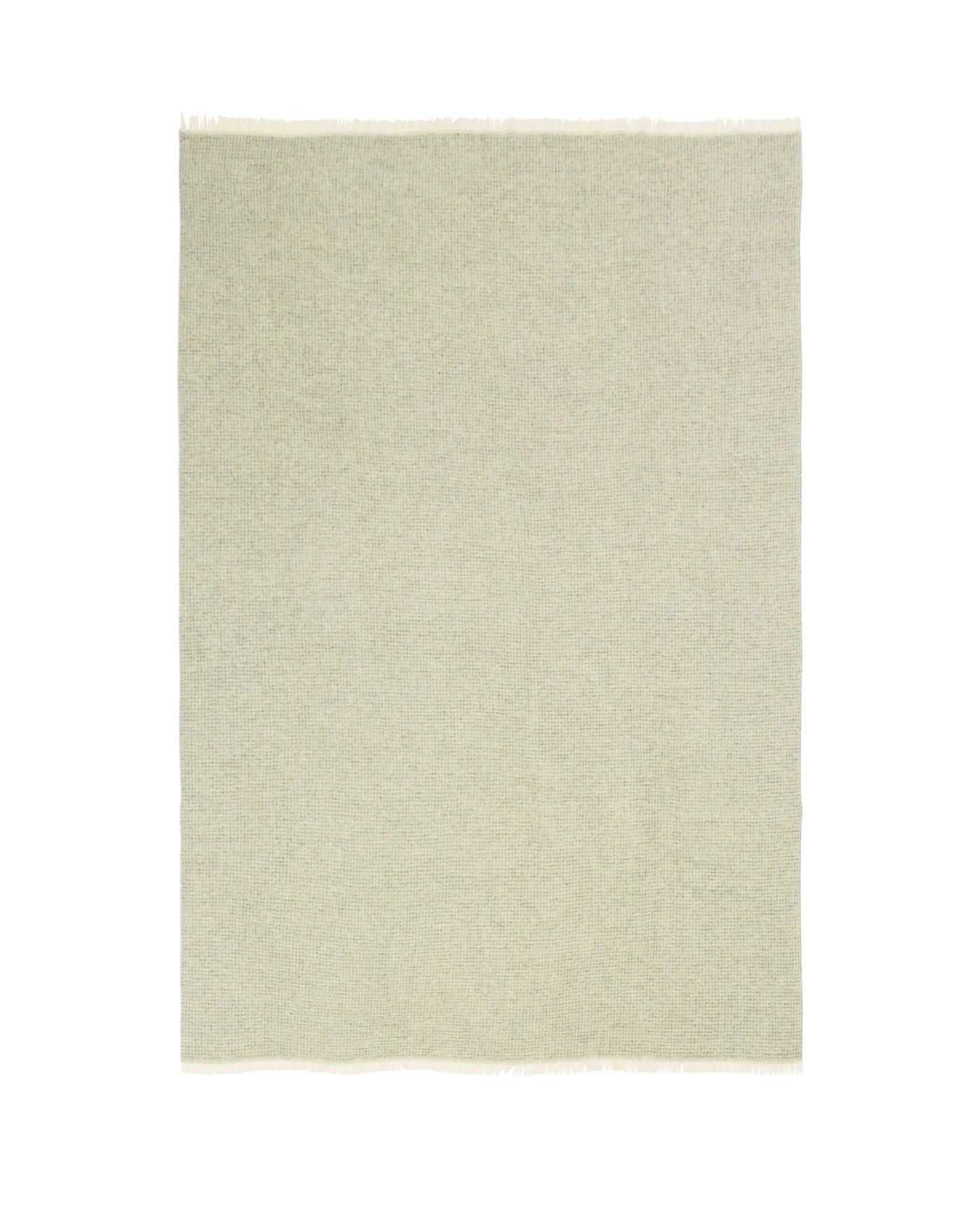 Ivory brushed throw with delicate fringe trim along top and bottom edges.