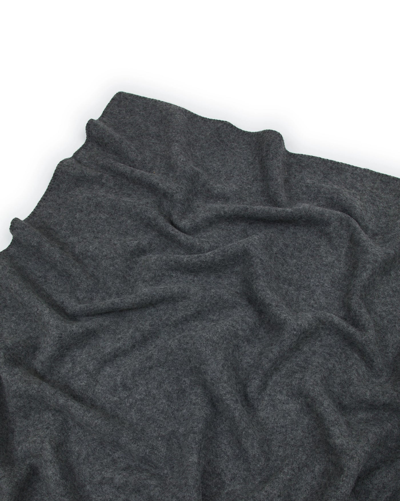 Close-up of draped charcoal Lanerossi Southland throw showing soft wool texture.