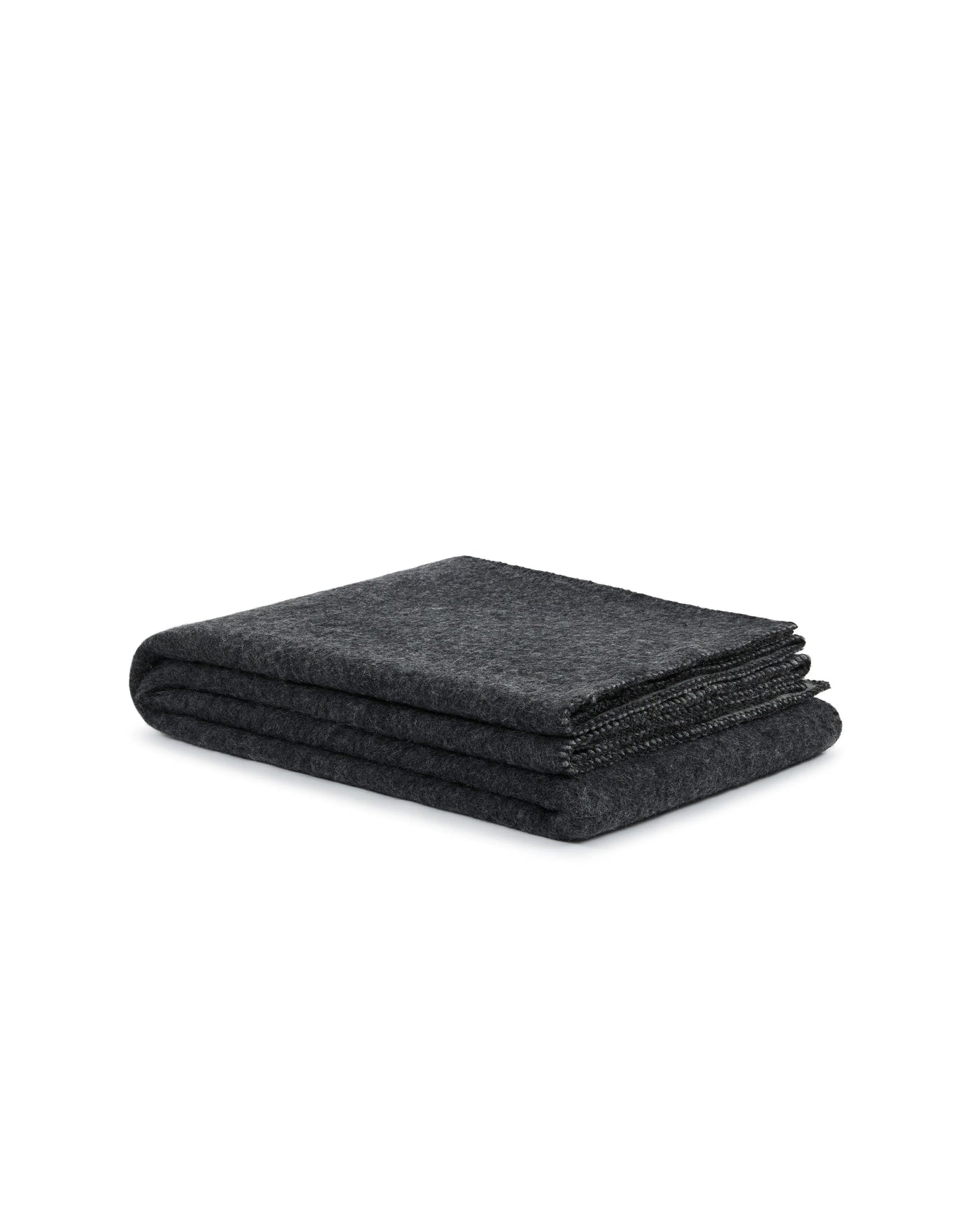 Lanerossi Southland throw folded, charcoal wool with contrast blanket-stitched edge.