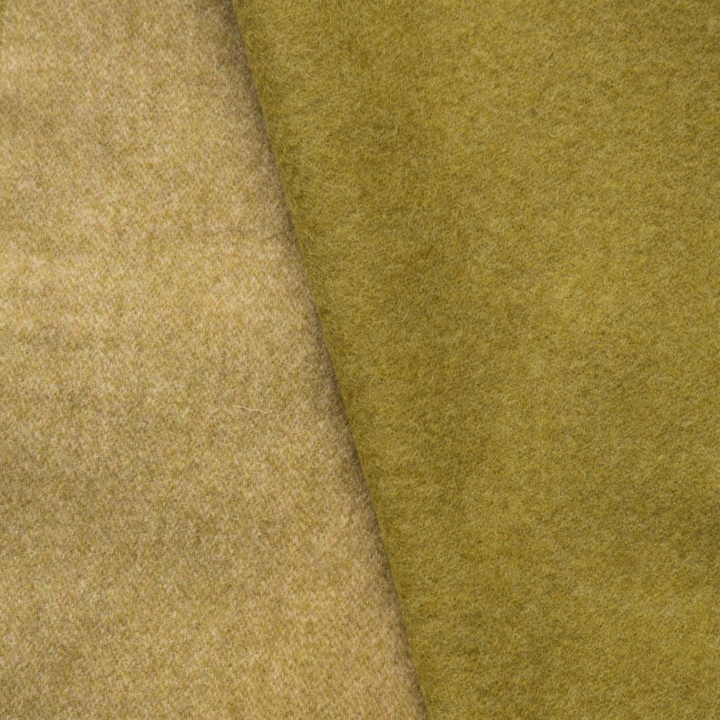 Close-up of Lanerossi Ulisse throw in olive, showing contrast between face and reverse sides.