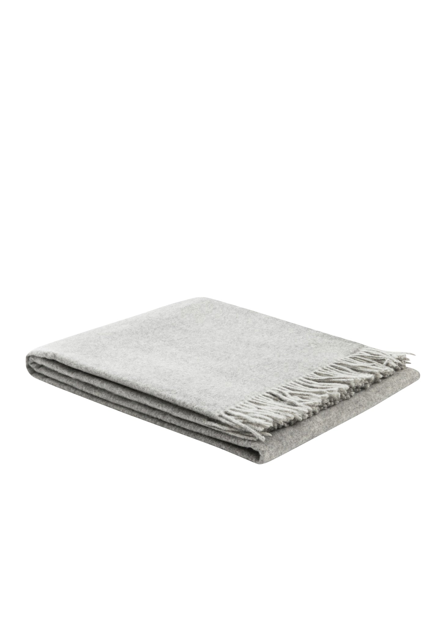 Lanerossi Ulisse throw folded flat, silver-grey wool with knotted fringe trim.