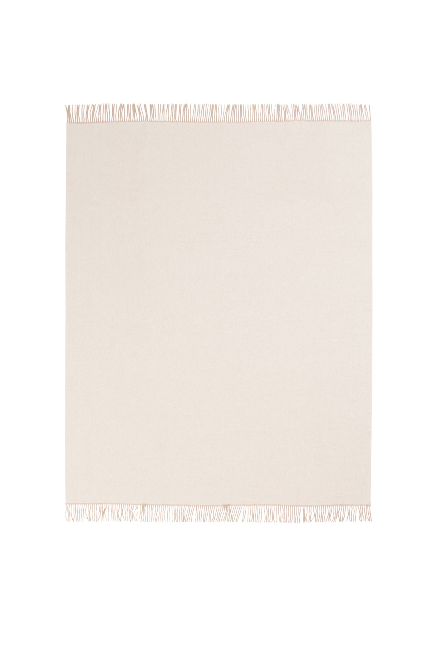 Ivory throw laid flat, showing full fringe trim detail along top and bottom edges.