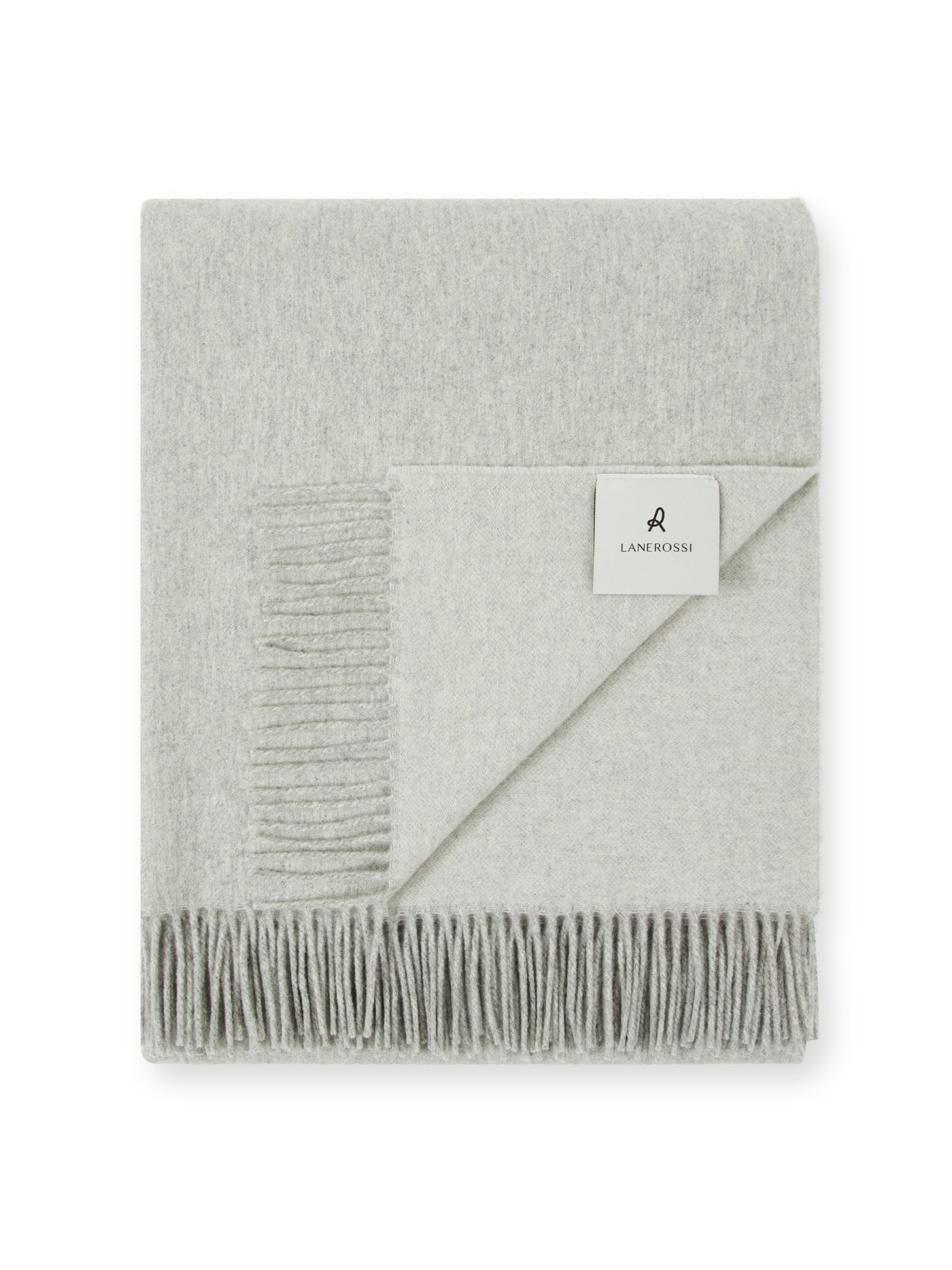 Close-up of Lanerossi Ulisse throw in silver grey, folded to show ribbed texture and fringe hem.